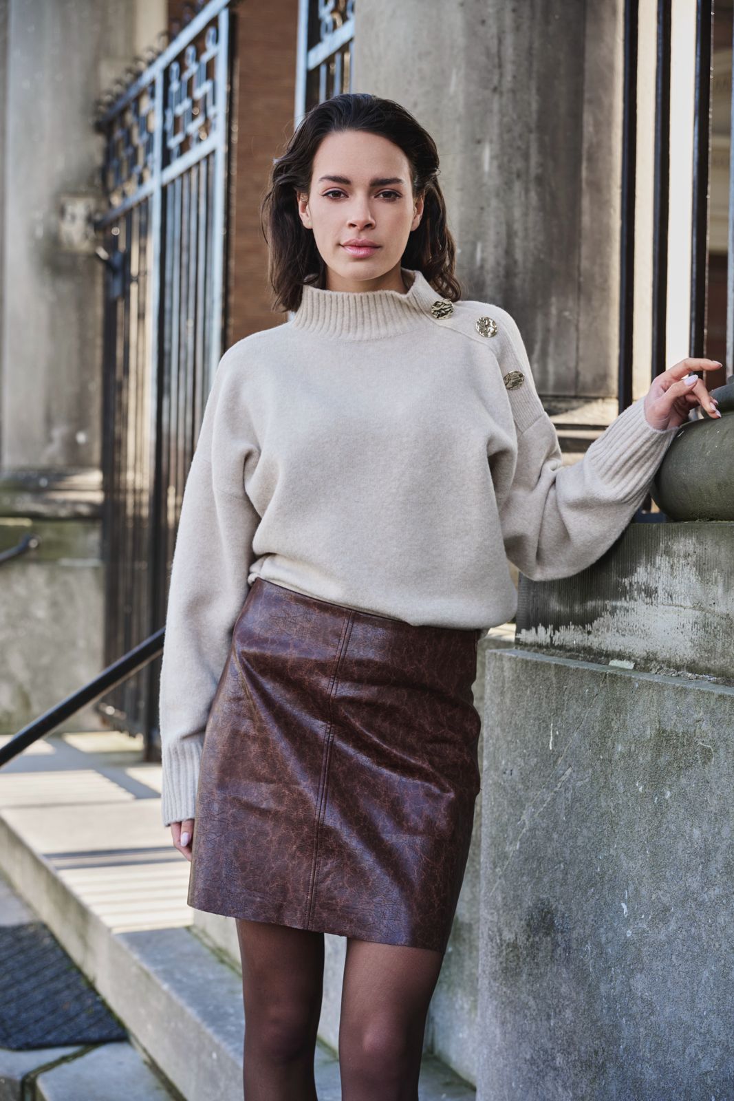 ESQUALO CAMILLA Cream Gold Button Knit