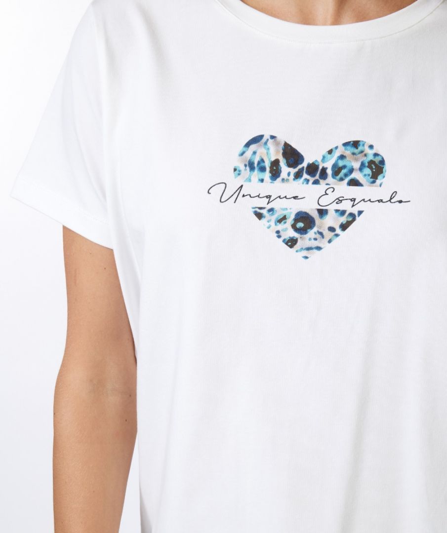 ESQUALO Teal & Khaki Leopard Heart Graphic Tee