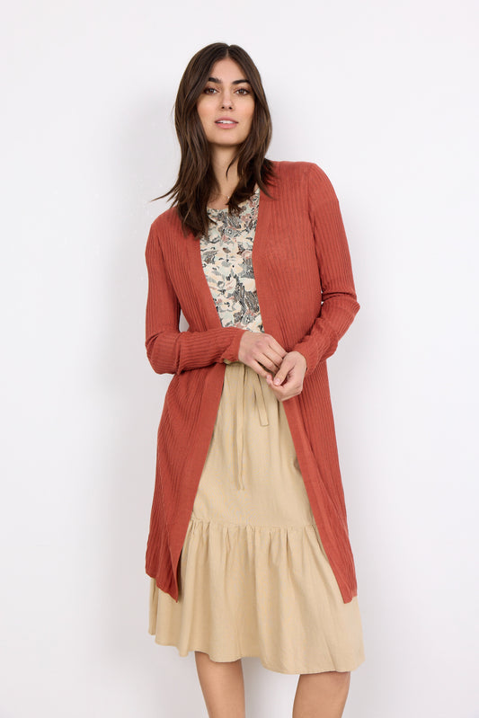 SOYA CONCEPT Pauline 3 Dusty Red Ribbed Soft Open Cardigan