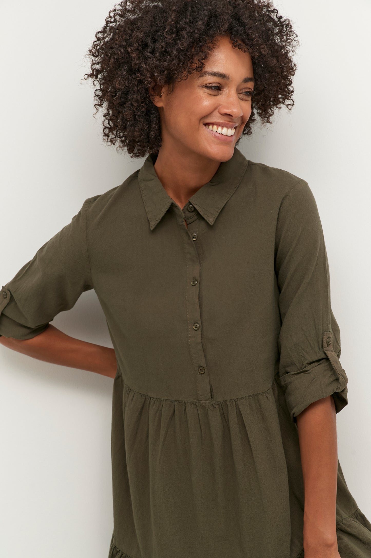 KAFFE NAYA Khaki Army Green A-Line Dress