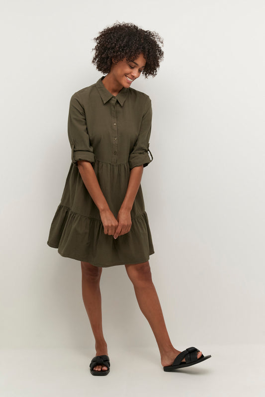 KAFFE NAYA Khaki Army Green A-Line Dress