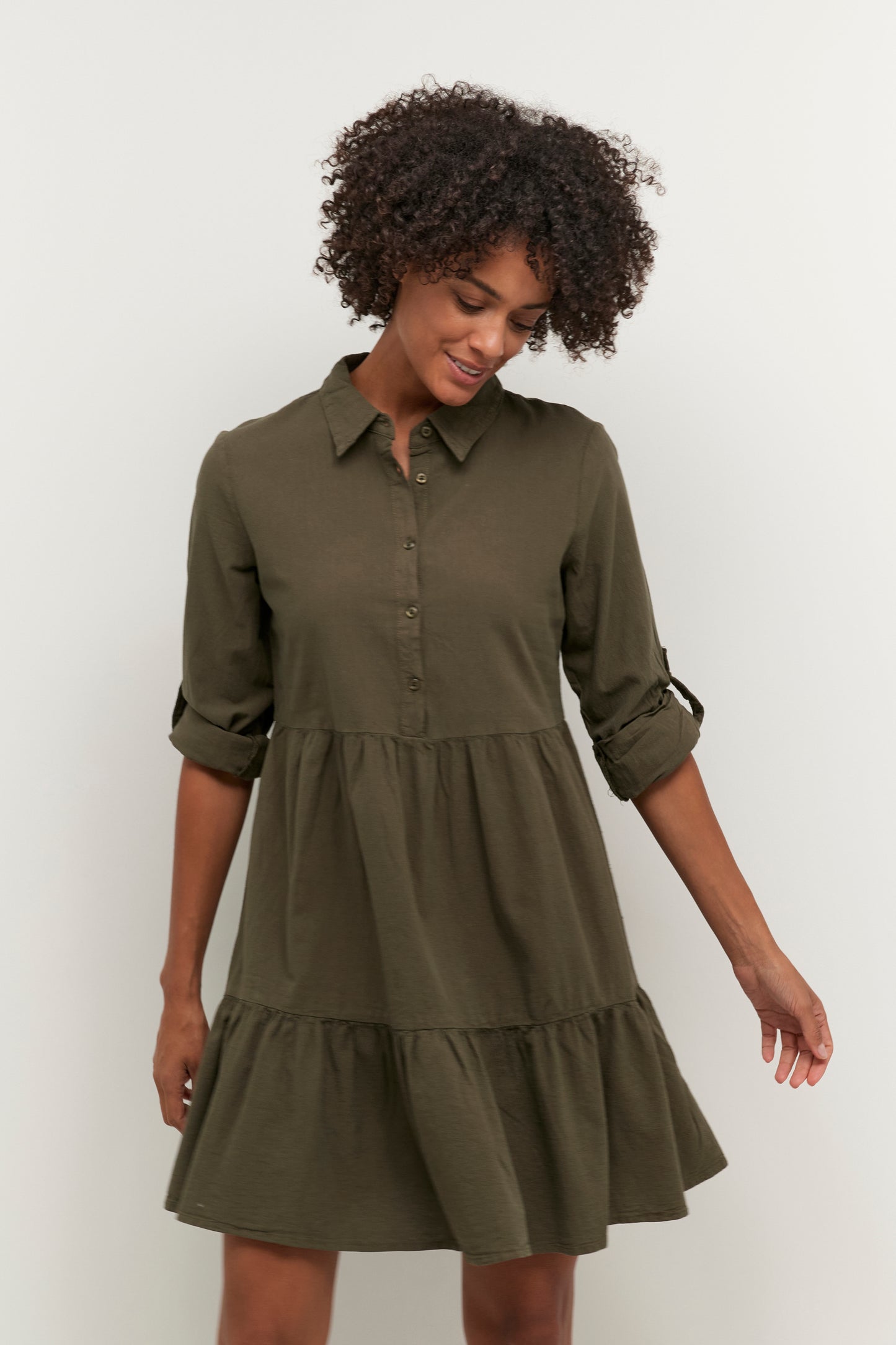 KAFFE NAYA Khaki Army Green A-Line Dress
