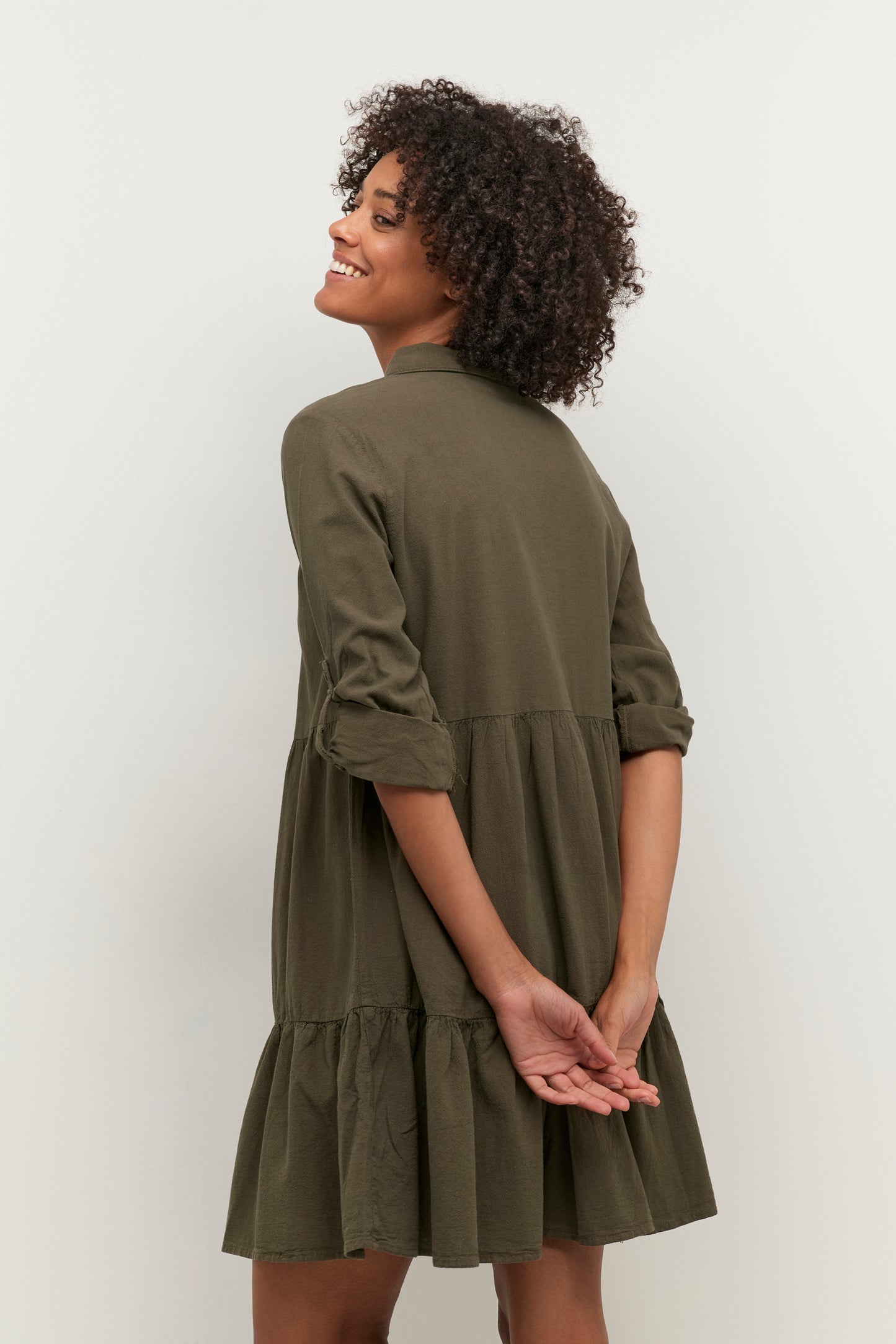KAFFE NAYA Khaki Army Green A-Line Dress