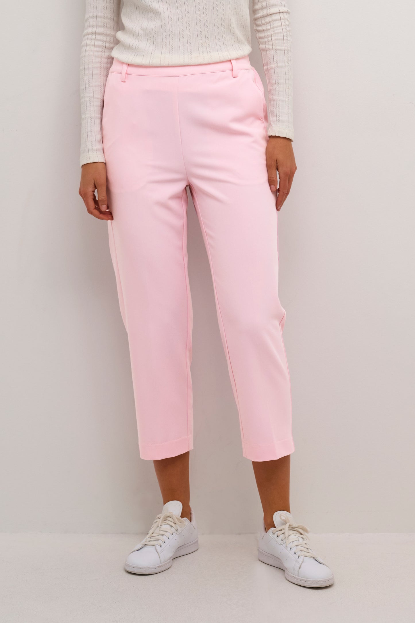 KAFFE SAKURA Pastel Pink High-Waisted Cropped Trousers