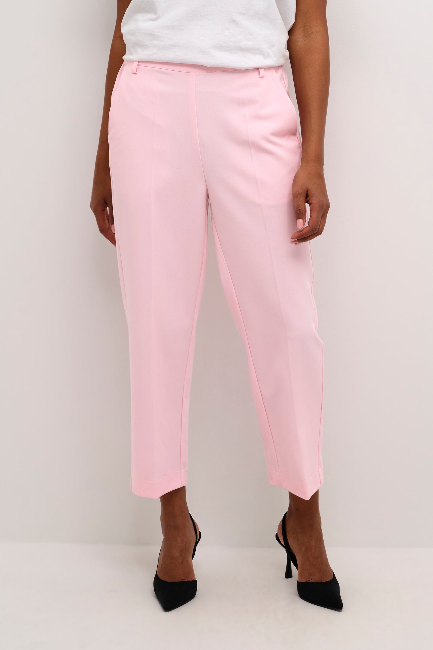 KAFFE SAKURA Pastel Pink High-Waisted Cropped Trousers