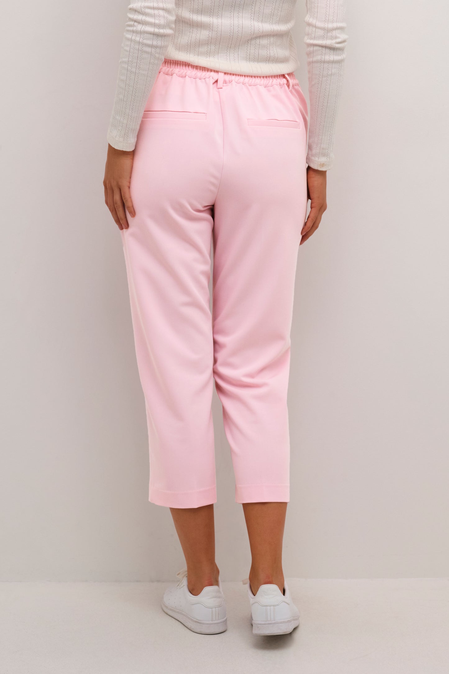 KAFFE SAKURA Pastel Pink High-Waisted Cropped Trousers