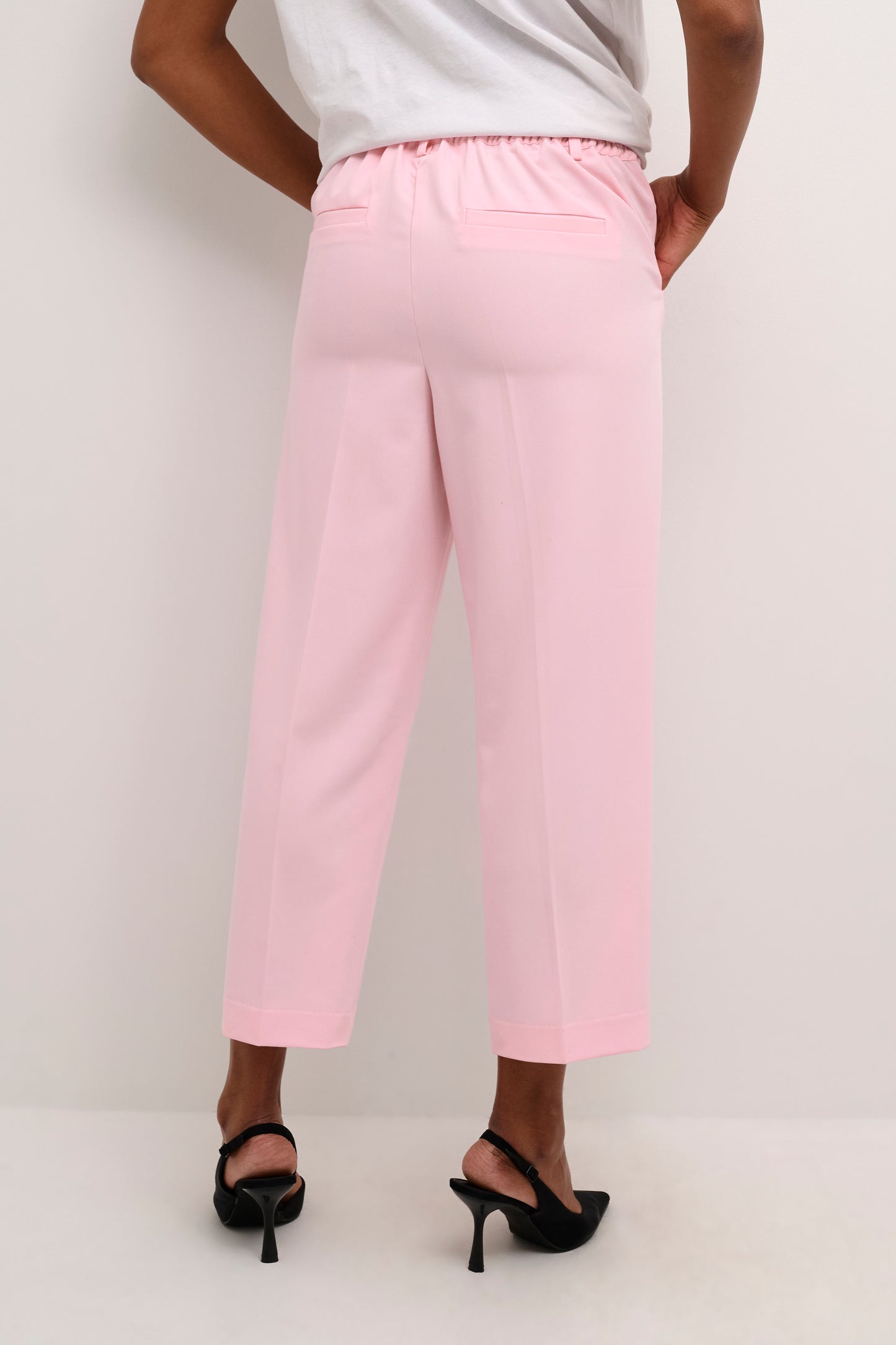 KAFFE SAKURA Pastel Pink High-Waisted Cropped Trousers