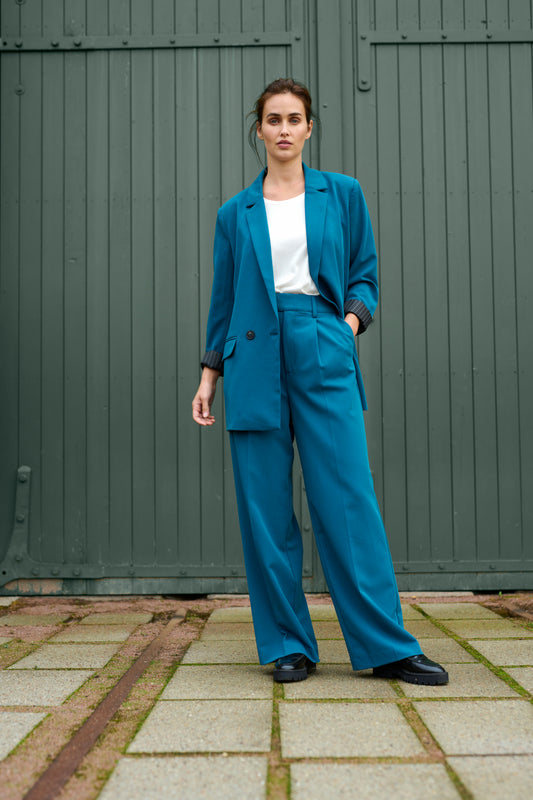 KAFFE Kasolvej Teal Legion Blue High-Waisted Wide Pants