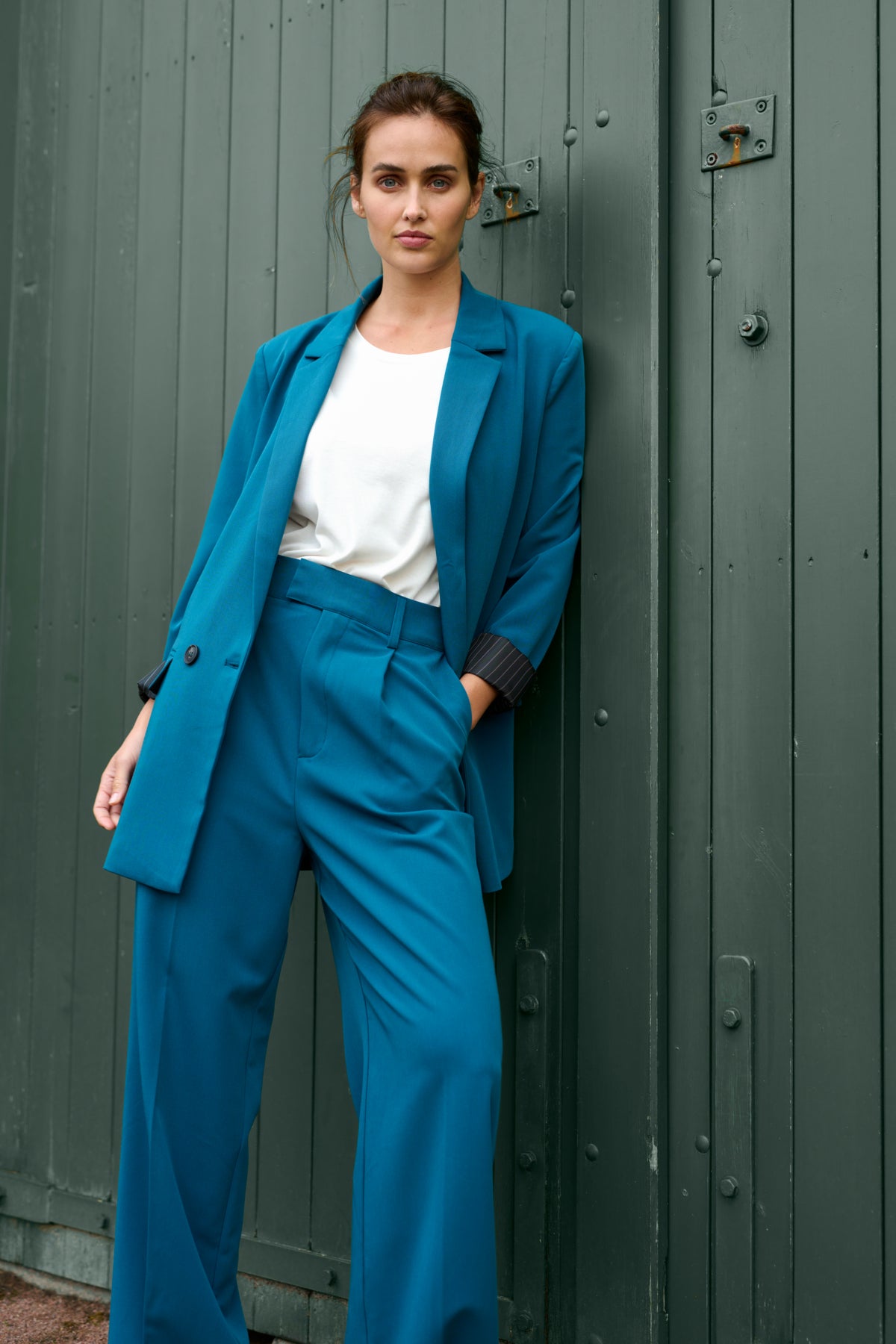 KAFFE Kasolvej Teal Legion Blue High-Waisted Wide Pants