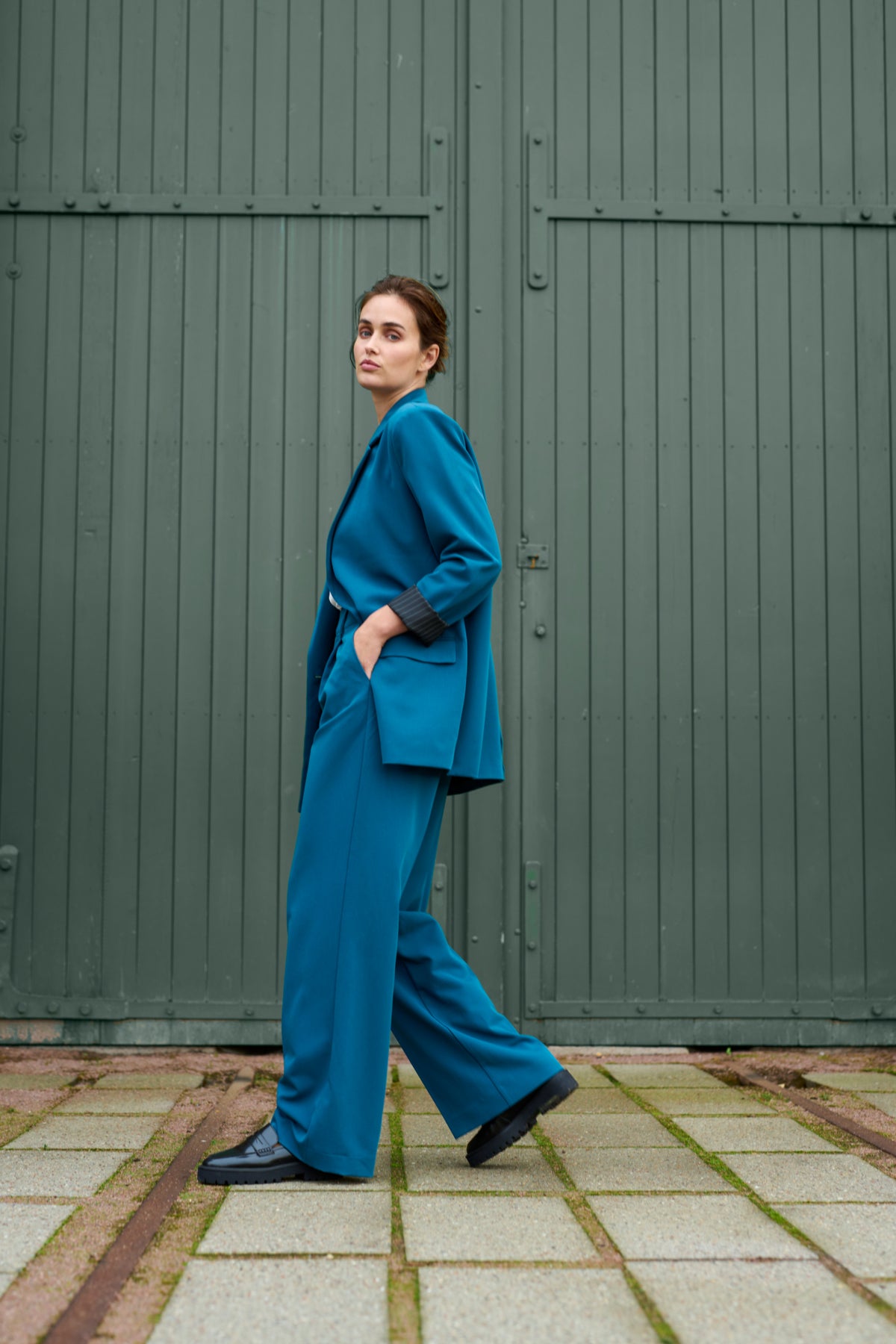 KAFFE Kasolvej Teal Legion Blue High-Waisted Wide Pants
