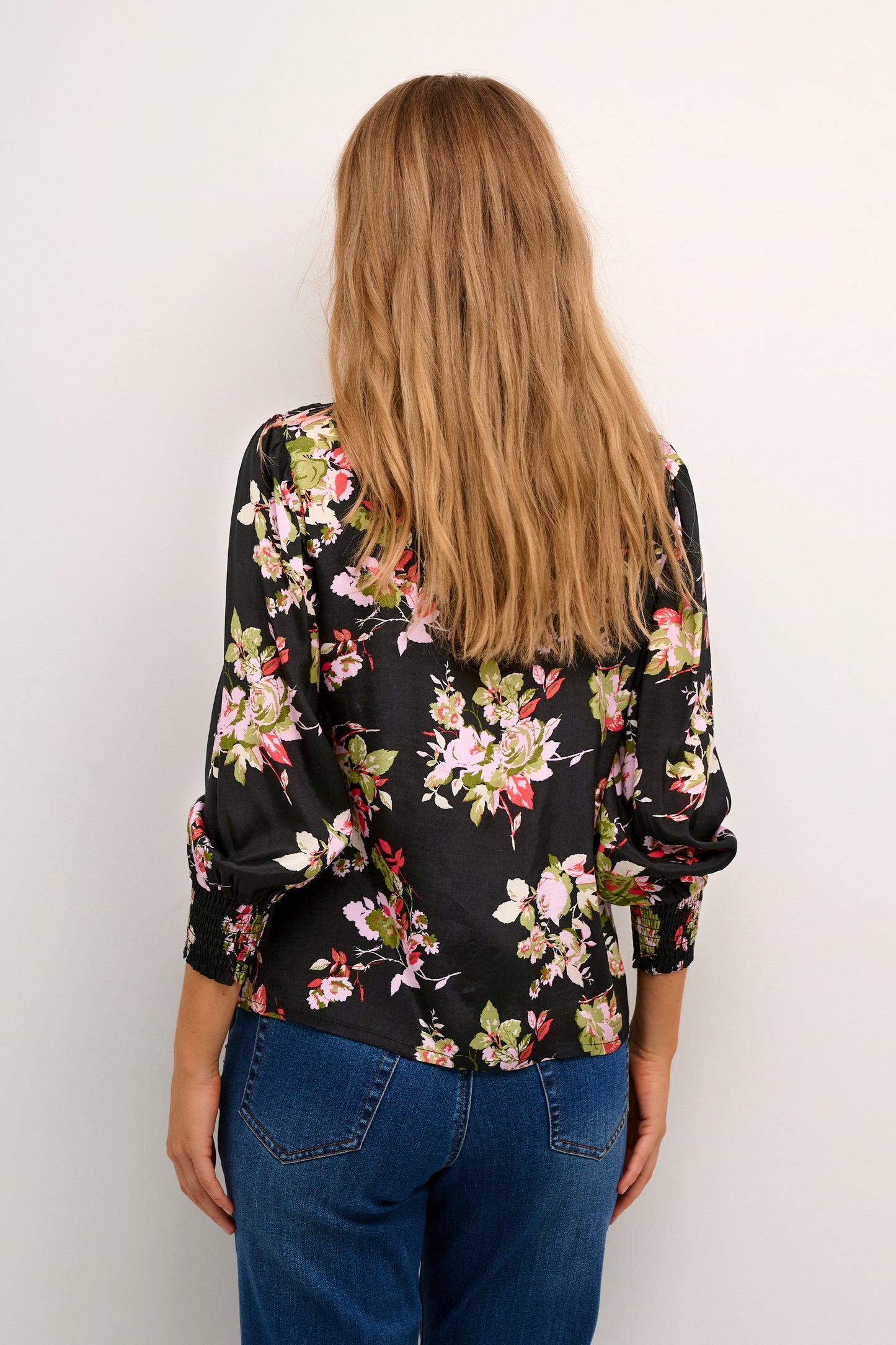 KAFFE LORELEI Black Floral 3/4 Sleeve Button Down Blouse