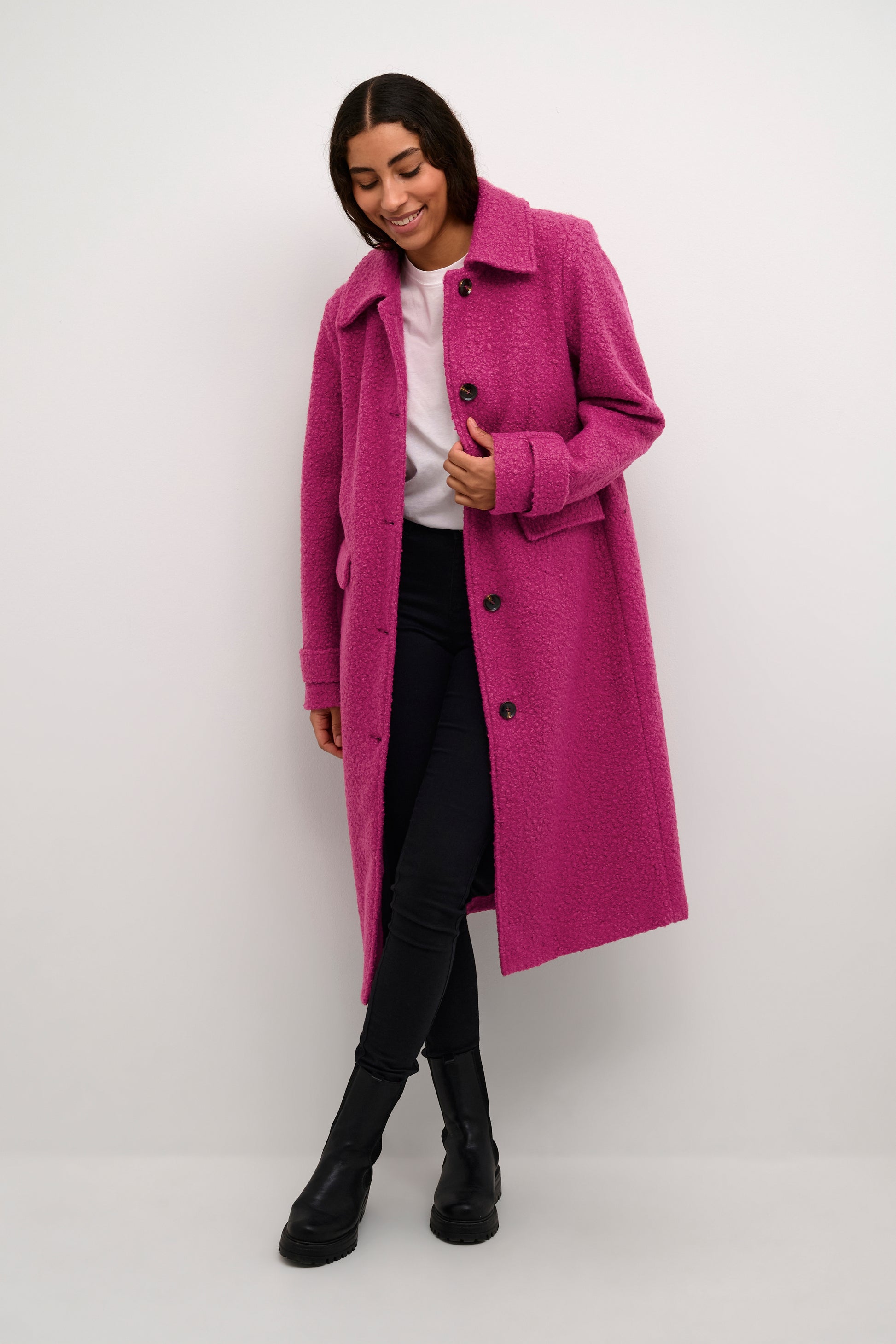 Womens Coats Teddy Coat Fucsia KAFFE ANNELISE Fuchsia Pink Teddy