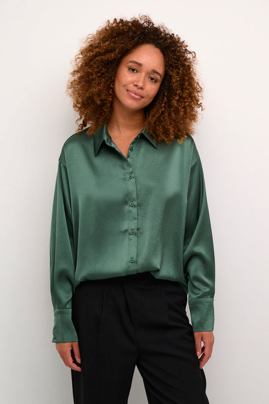 KAFFE DONNA Emerald Green Satin Blouse