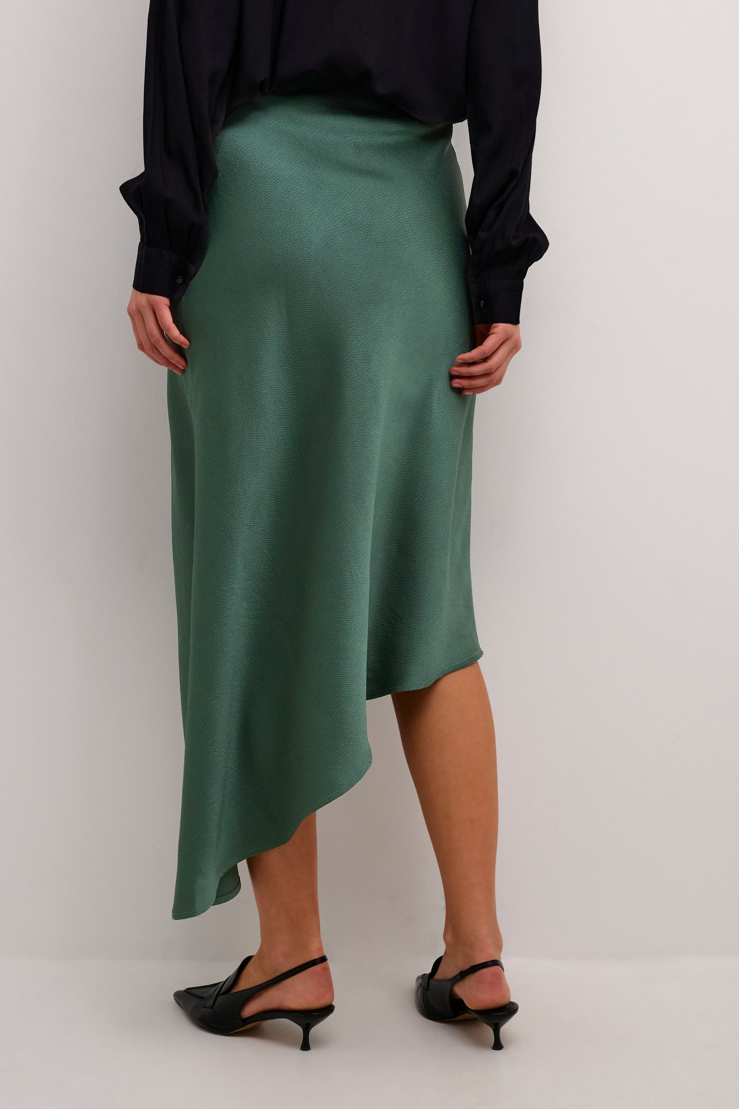 KAFFE Charlize Emerald Green Satin Asymmetrical Skirt