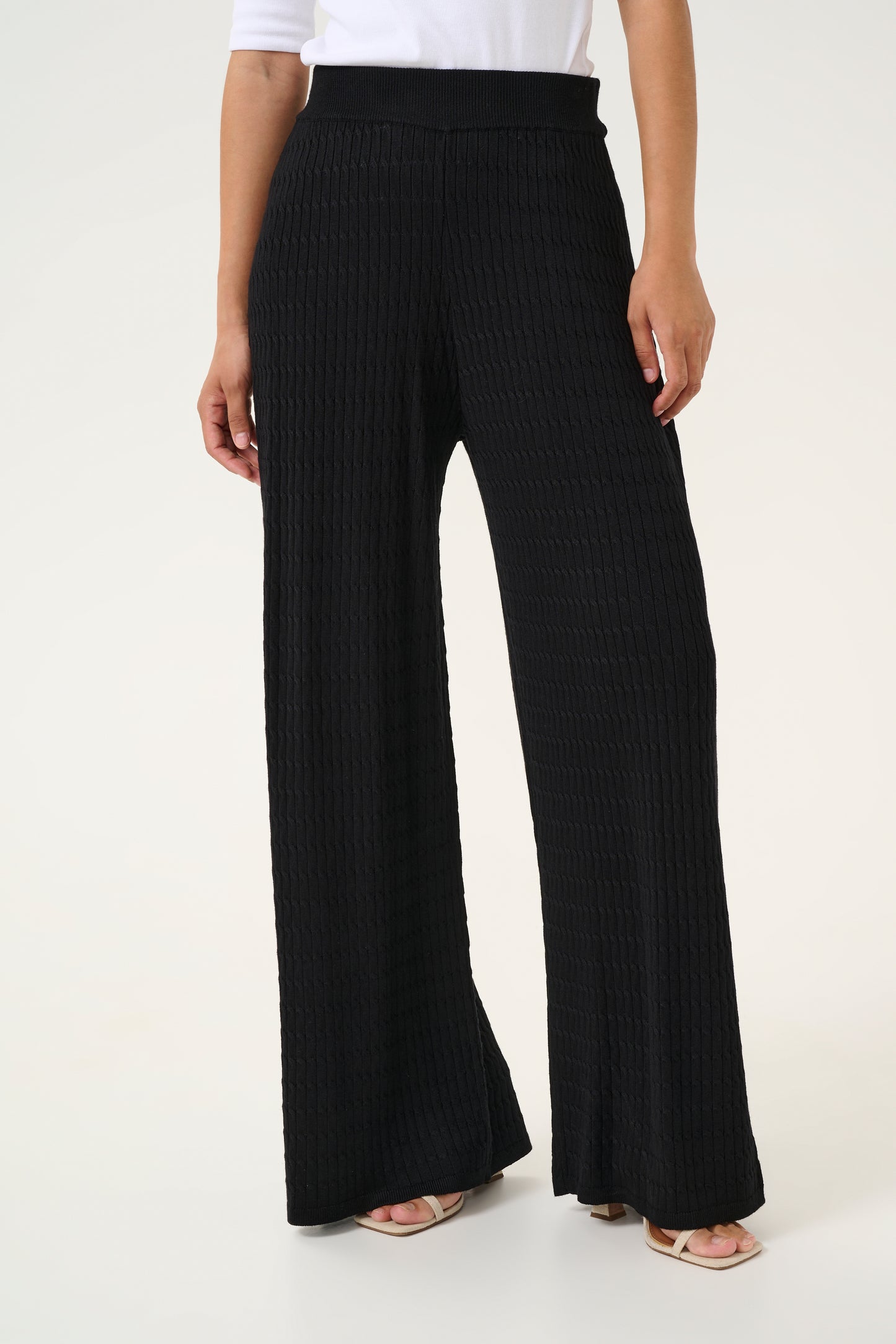 KAFFE SILLA Black Flowy Wide Leg Knitted Trousers