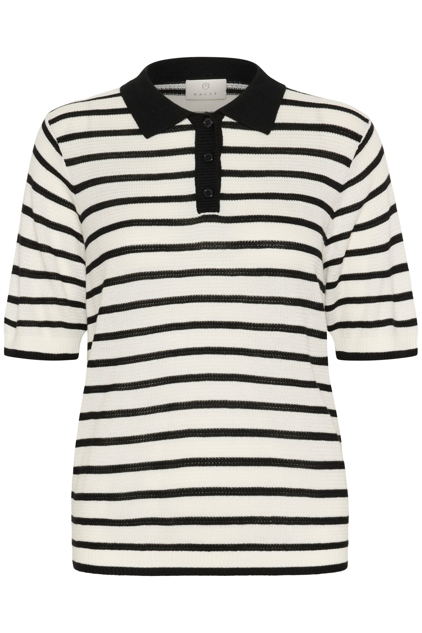 KAFFE LHENIA Two-Tone Cream & Black Knit Polo