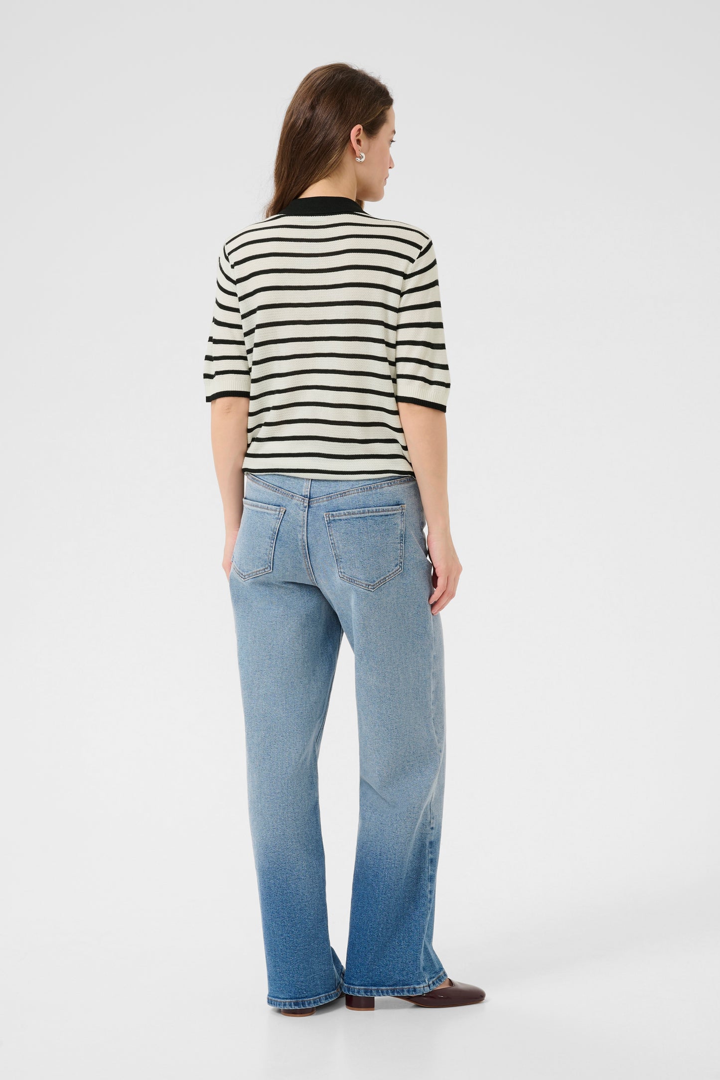 KAFFE LHENIA Two-Tone Cream & Black Knit Polo