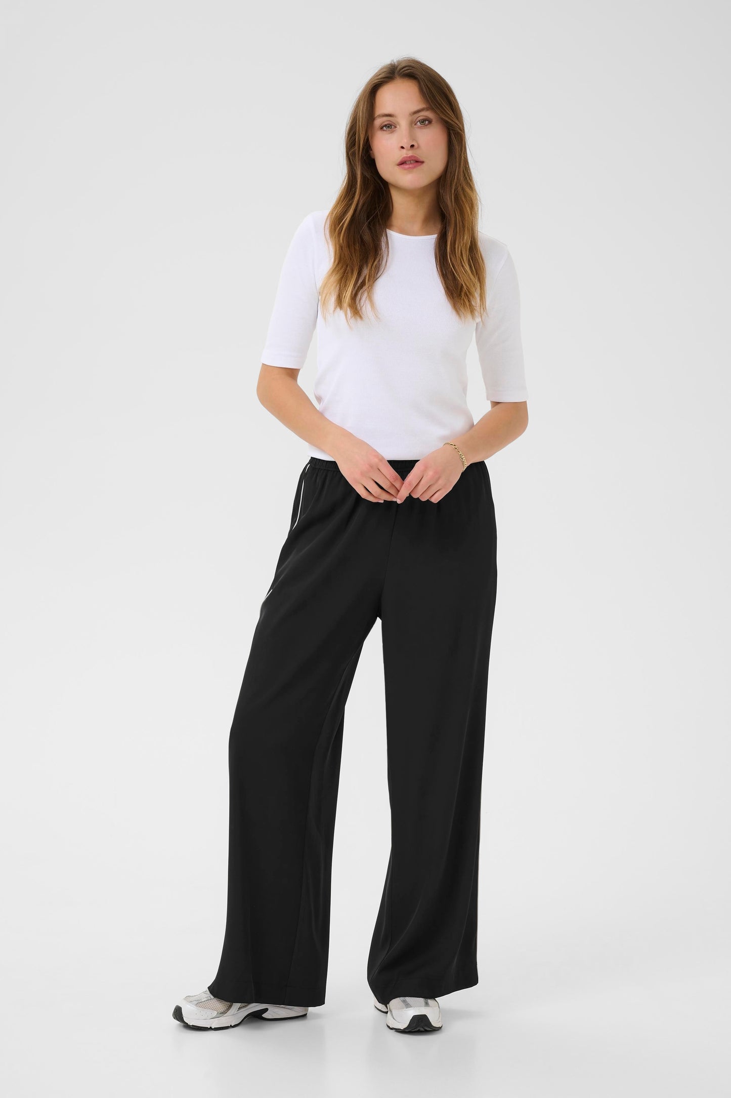 KAFFE TESSA Black Piped Wide-Leg Trousers