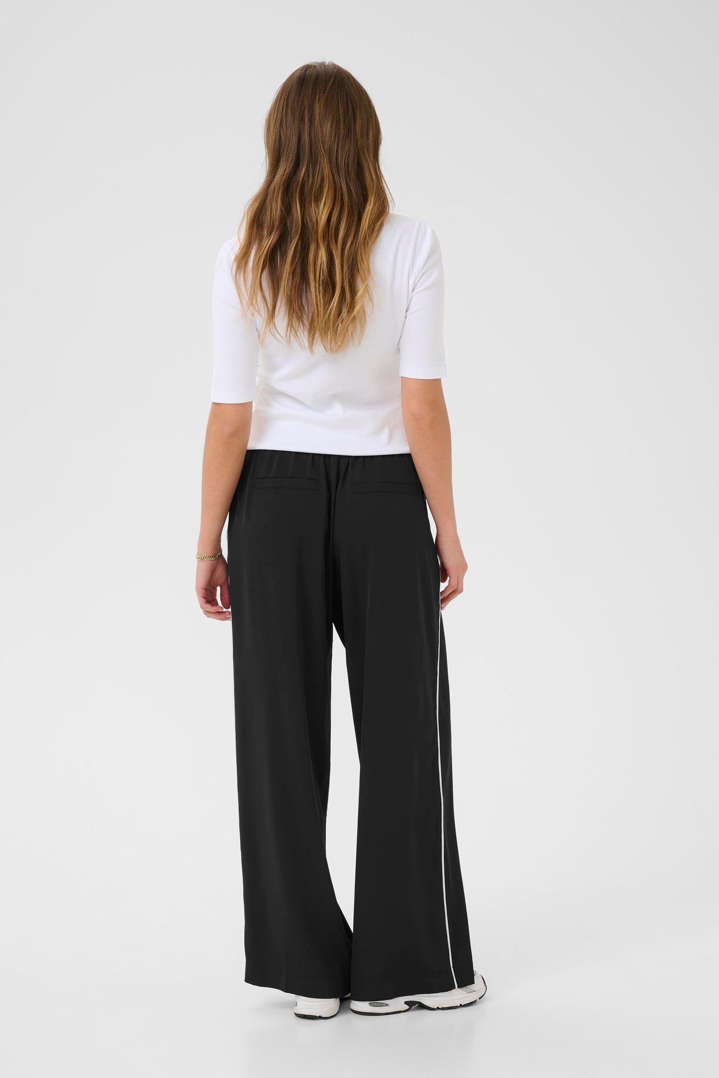 KAFFE TESSA Black Piped Wide-Leg Trousers
