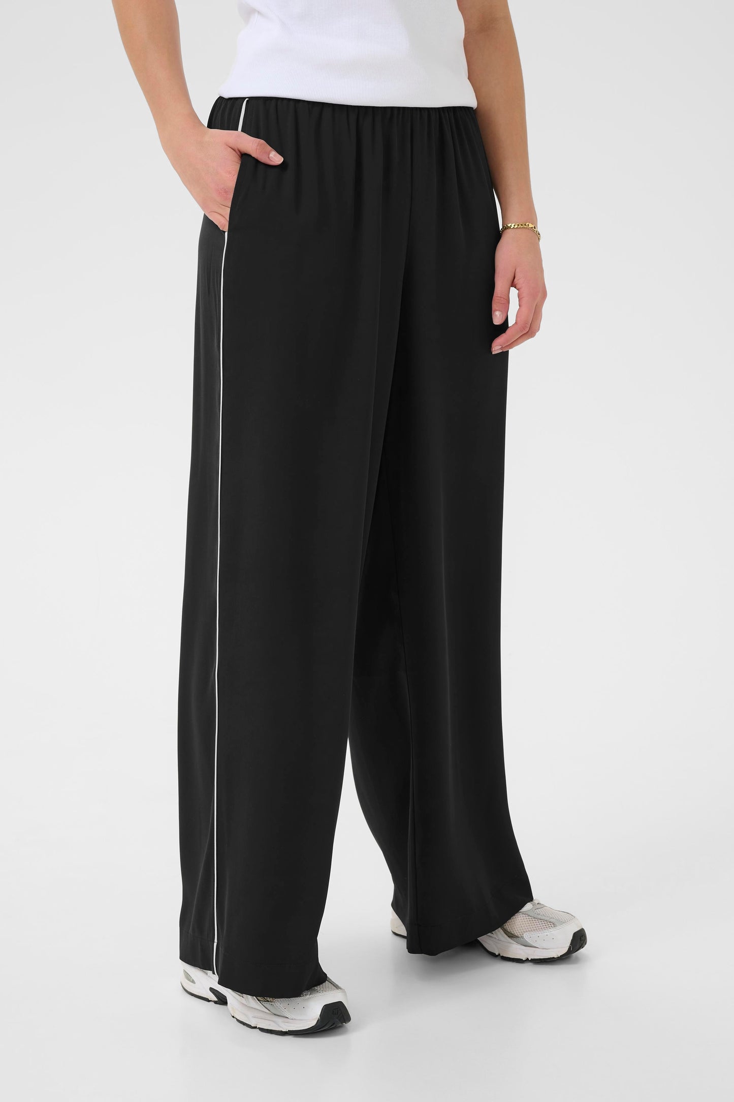 KAFFE TESSA Black Piped Wide-Leg Trousers