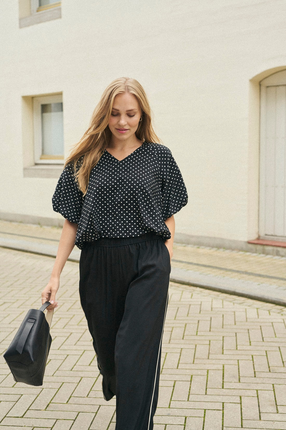 KAFFE TESSA Black Piped Wide-Leg Trousers