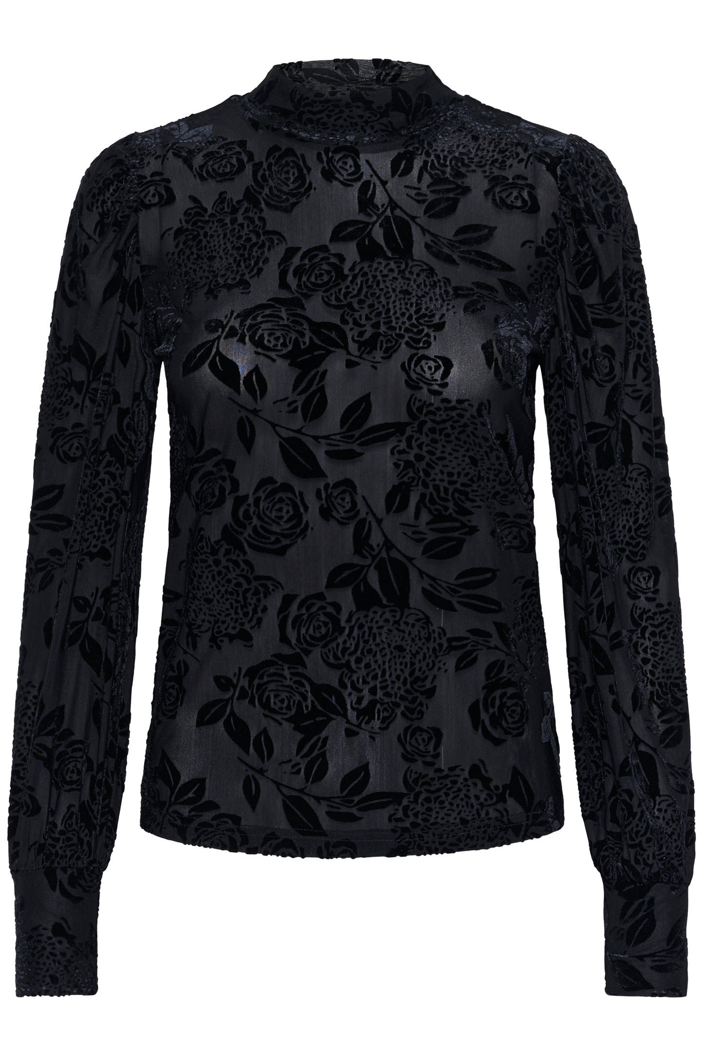 KAFFE ROSA Black Velvet Floral Longsleeve Top