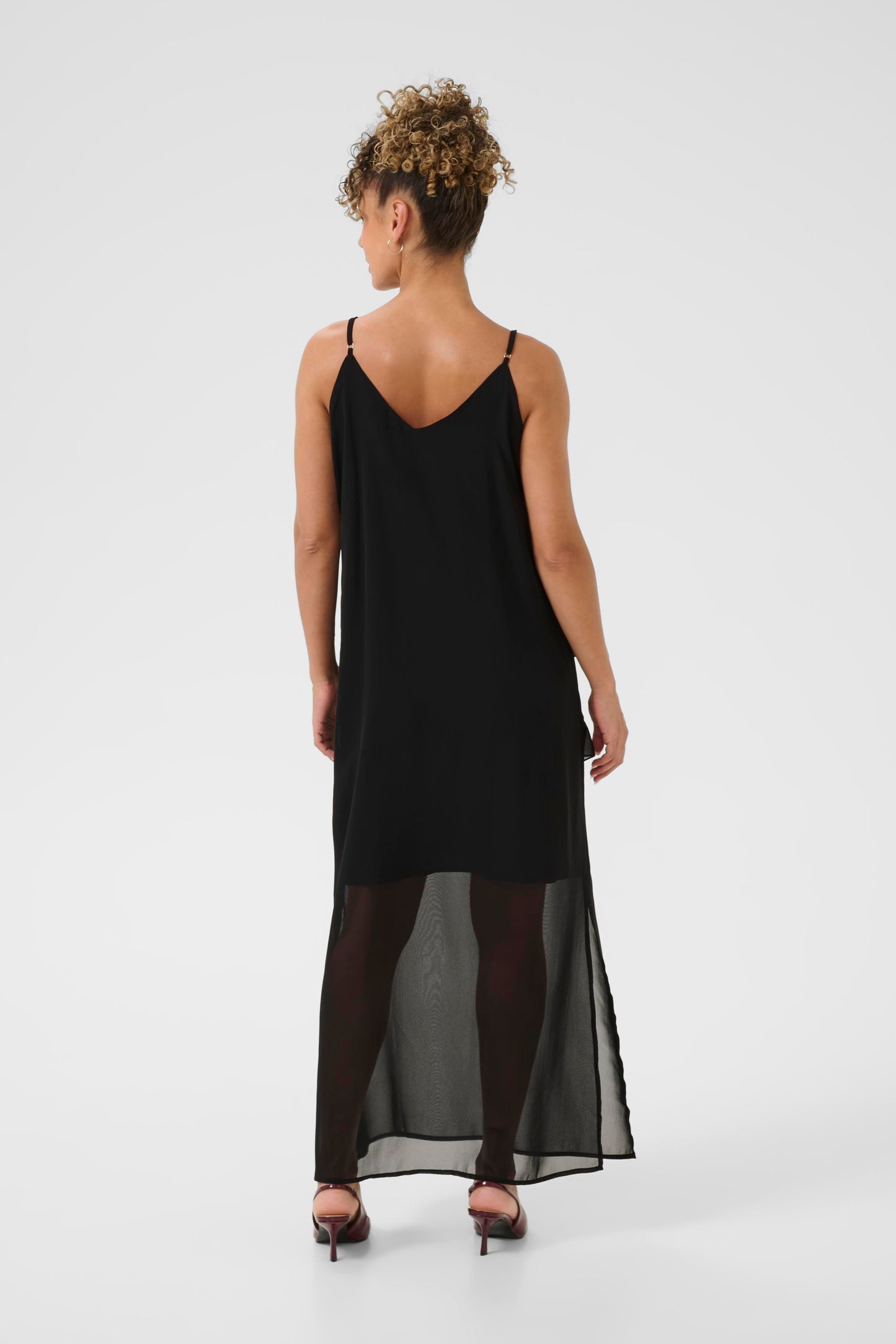 CREAM RACHEL Black Ruffle Maxi Dress – Sheer Layered Strap Dress