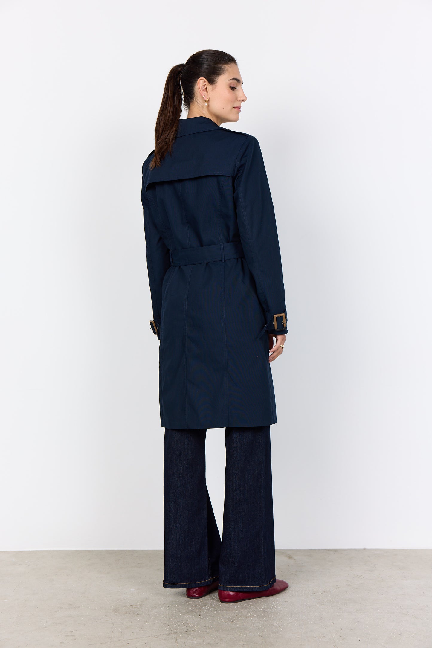 SOYA CONCEPT Lora Navy Blue Trench Coat – Belted Double-Breasted Jacket