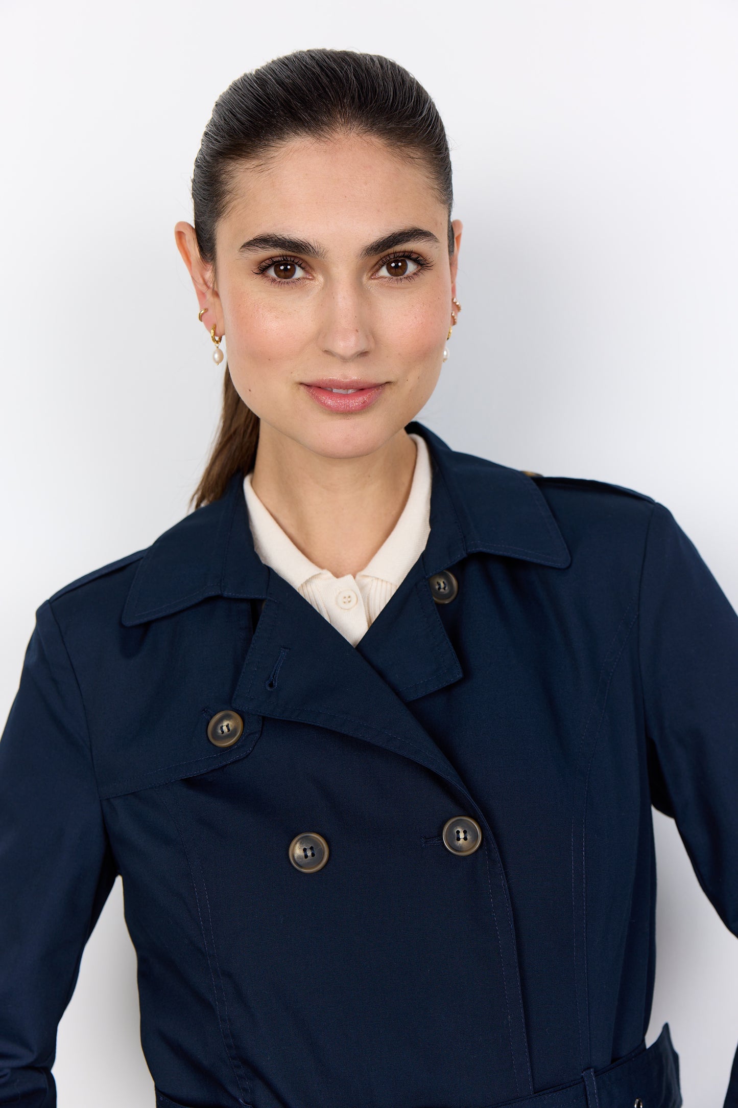 SOYA CONCEPT Lora Navy Blue Trench Coat – Belted Double-Breasted Jacket