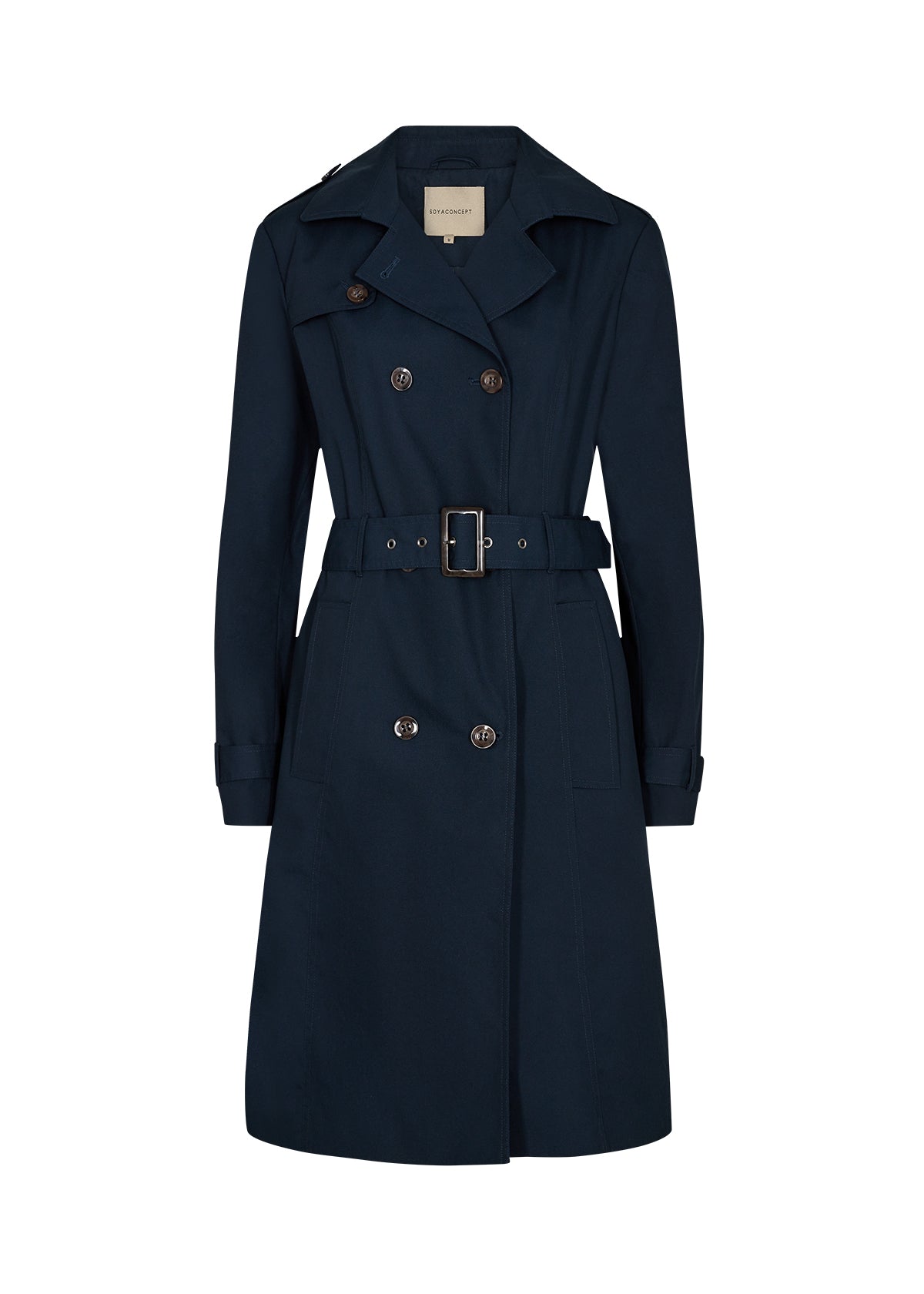 SOYA CONCEPT Lora Navy Blue Trench Coat – Belted Double-Breasted Jacket
