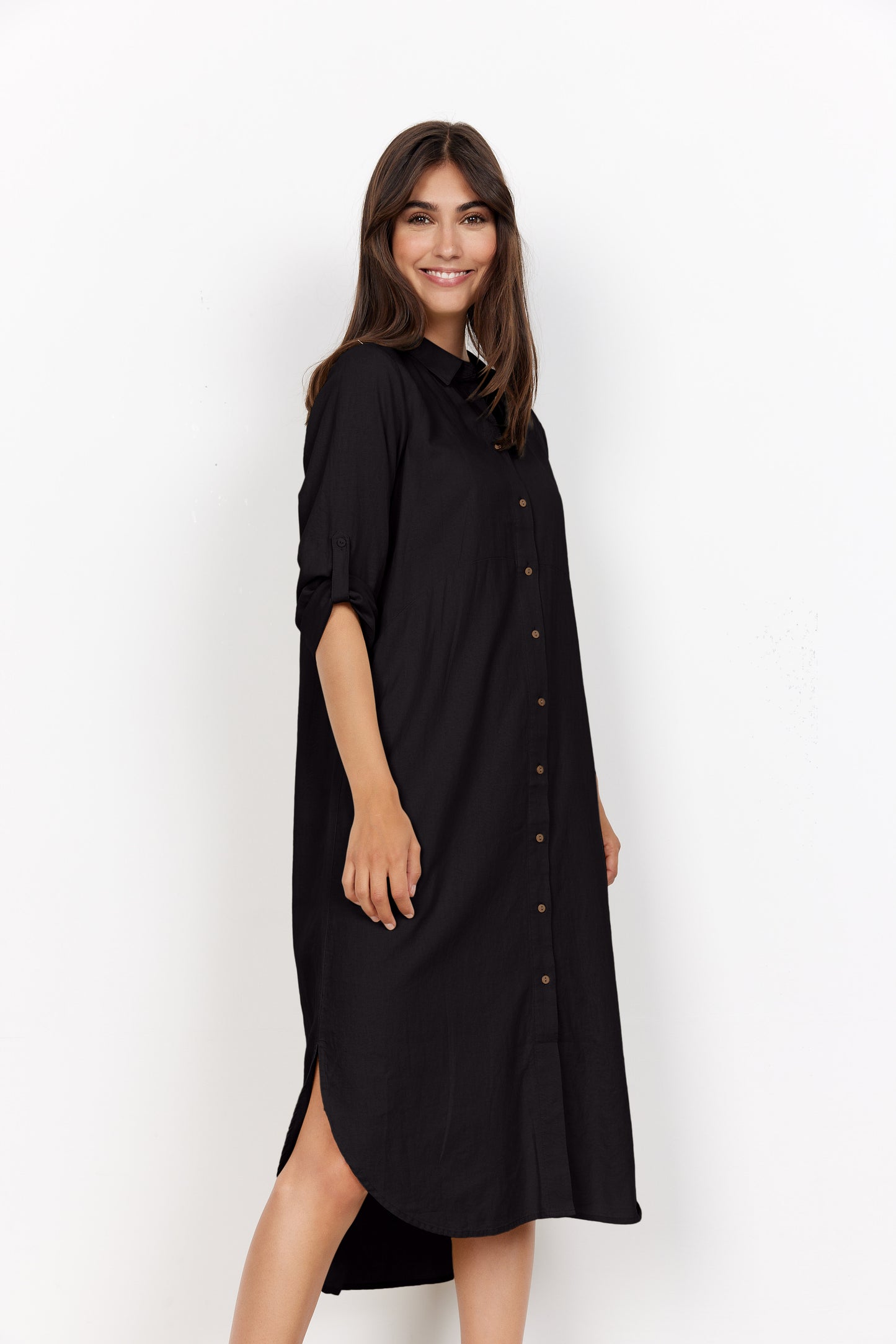 SOYA CONCEPT INA 8 Black Linen Blend Button Down Dress