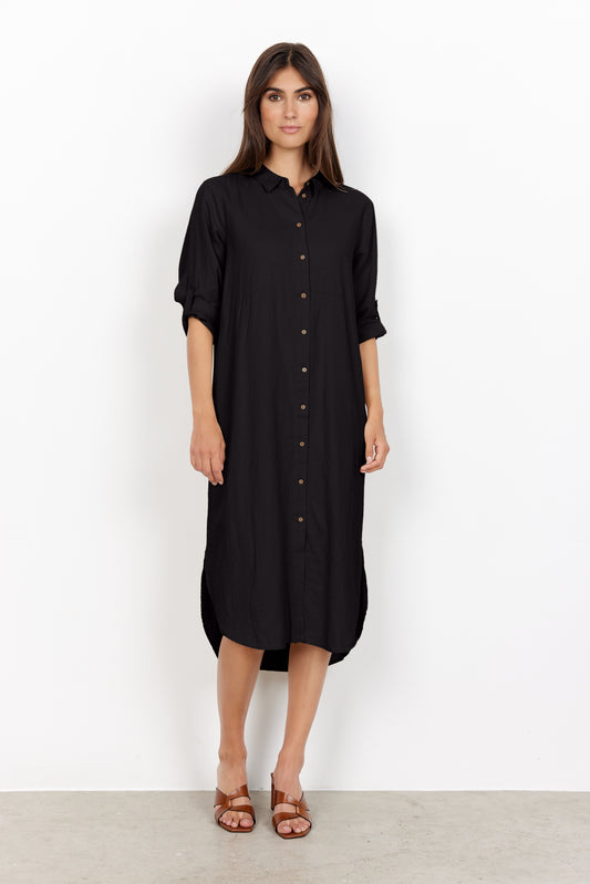 SOYA CONCEPT INA 8 Black Linen Blend Button Down Dress