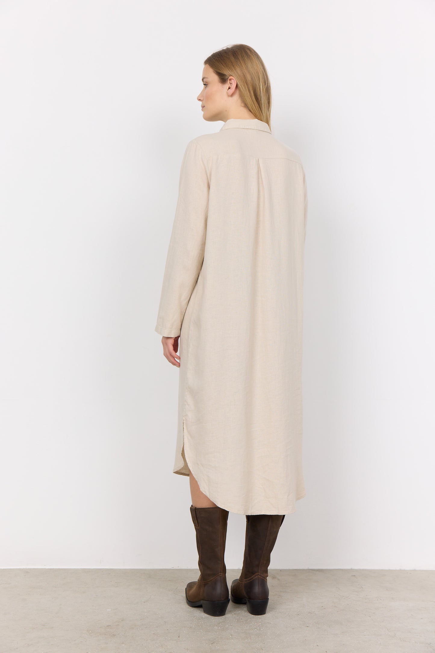 SOYA CONCEPT INA 8 Sand Linen Blend Button Down Dress