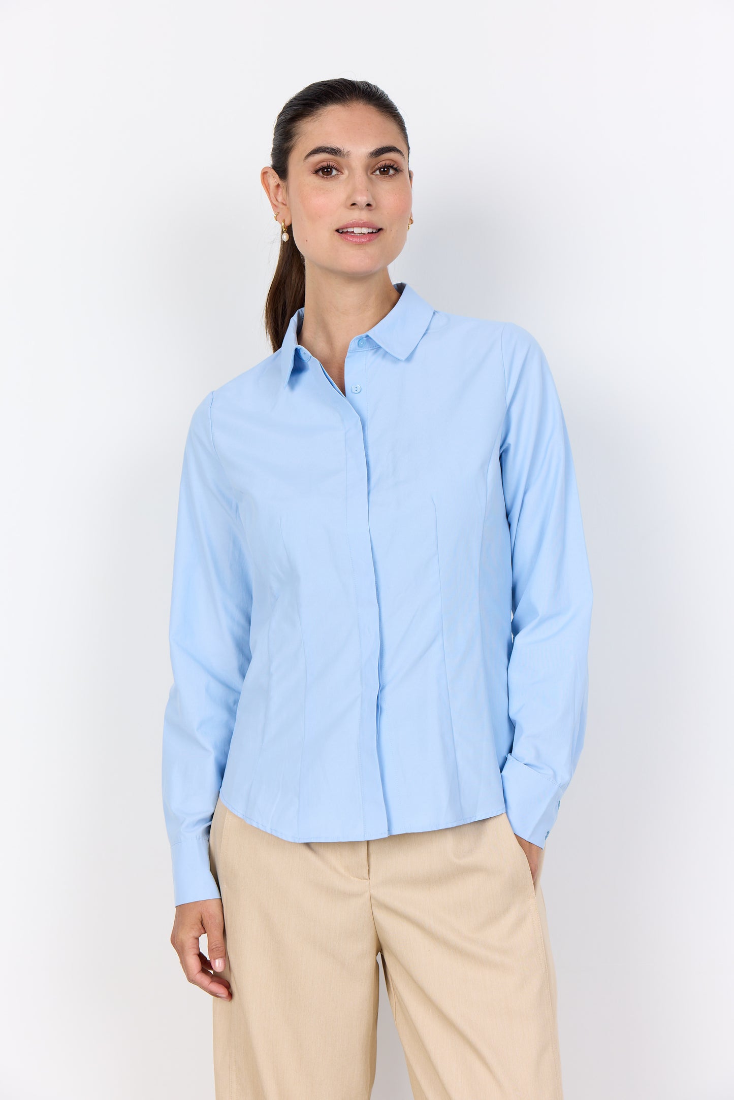 SOYA CONCEPT Netti 6 Blue Tailored Shirt – Hidden Button Classic Blouse