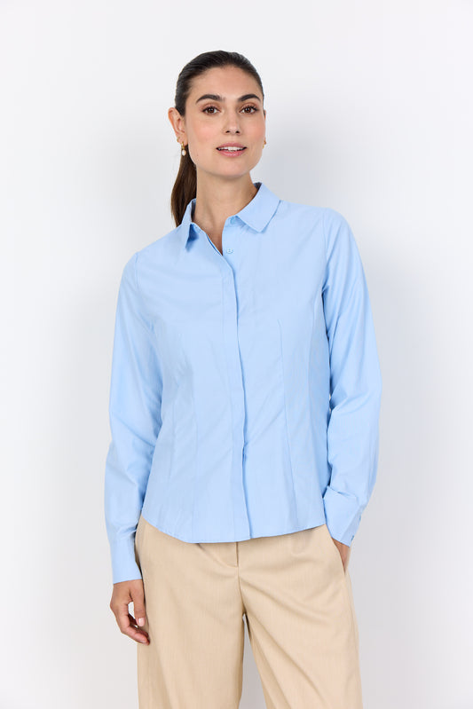 SOYA CONCEPT Netti 6 Blue Tailored Shirt – Hidden Button Classic Blouse
