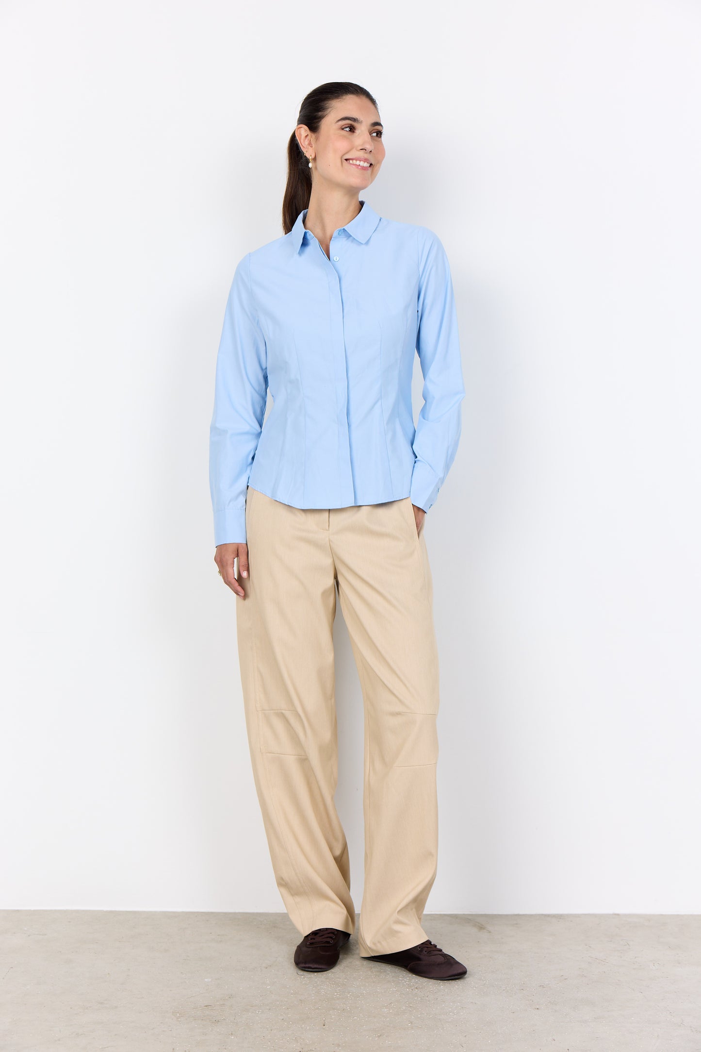 SOYA CONCEPT Netti 6 Blue Tailored Shirt – Hidden Button Classic Blouse