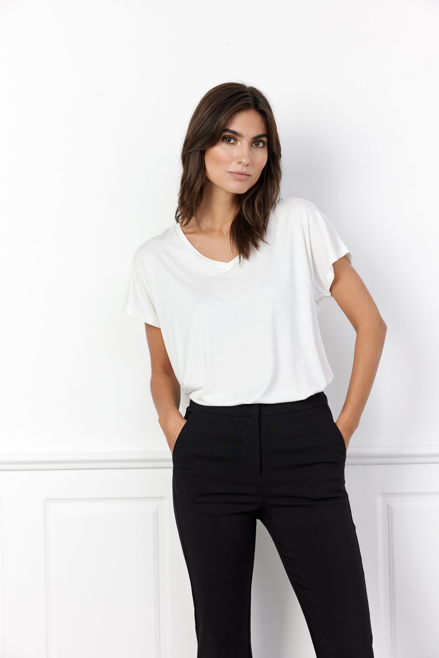 SOYA CONCEPT MARICA 32 Off White V Neck T Shirt