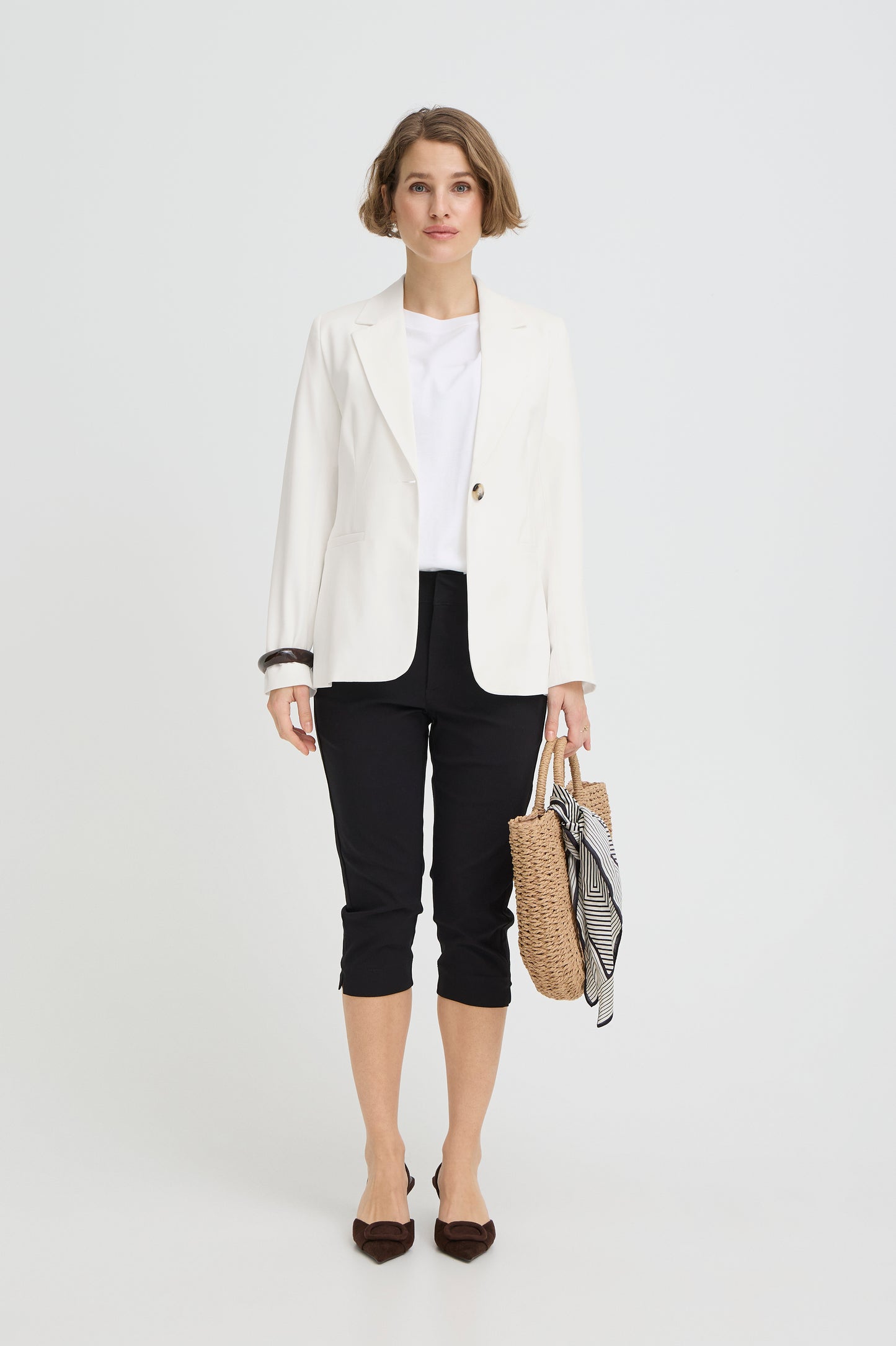 B.YOUNG LEIGHTON Cloud Dancer White Blazer – Tailored Statement Single-Button Jacket