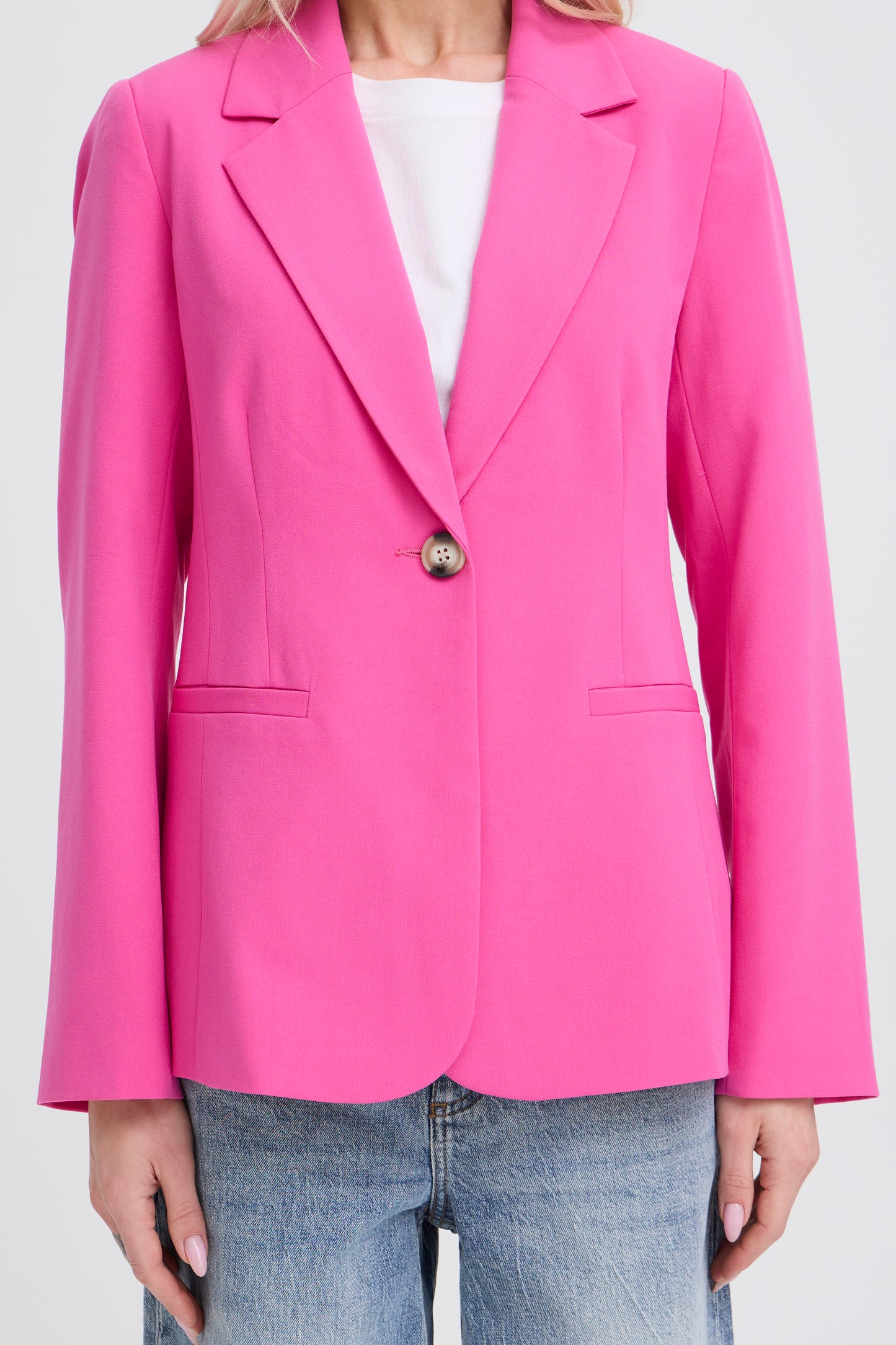 B.YOUNG LEIGHTON Pink Blazer – Tailored Statement Single-Button Jacket
