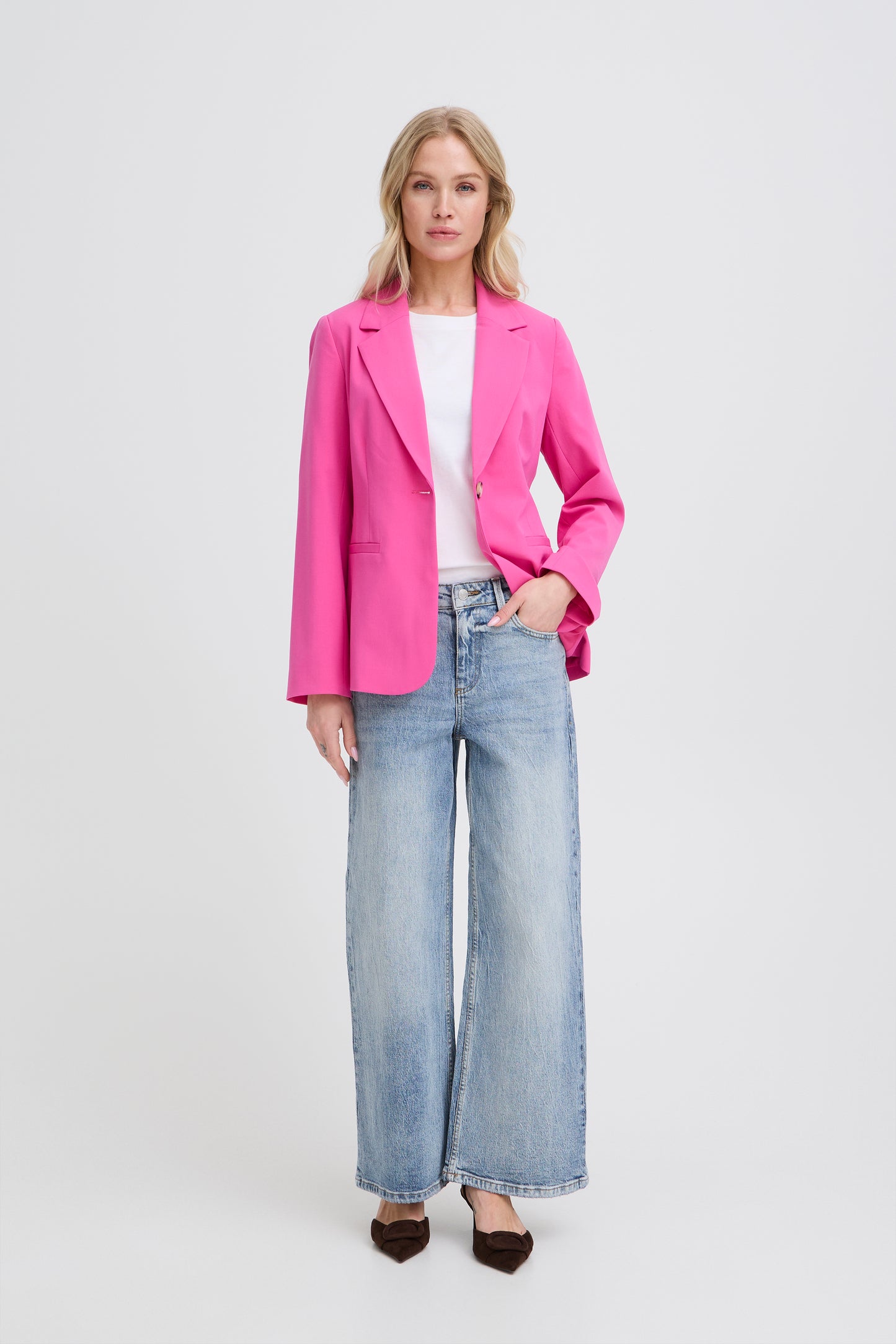 B.YOUNG LEIGHTON Pink Blazer – Tailored Statement Single-Button Jacket