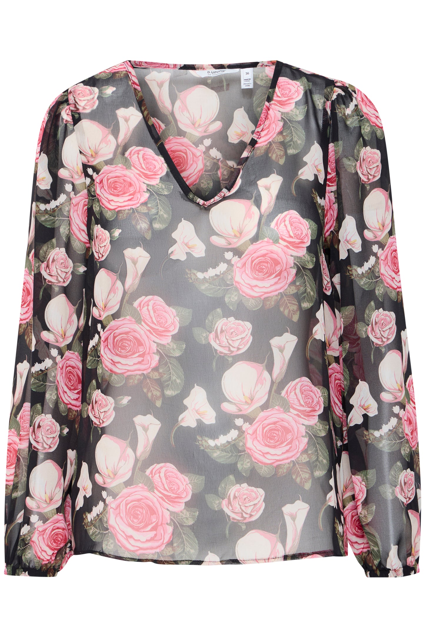 B.YOUNG ROSALIE Sheer Floral Blouse – Romantic Rose Print Lightweight Top