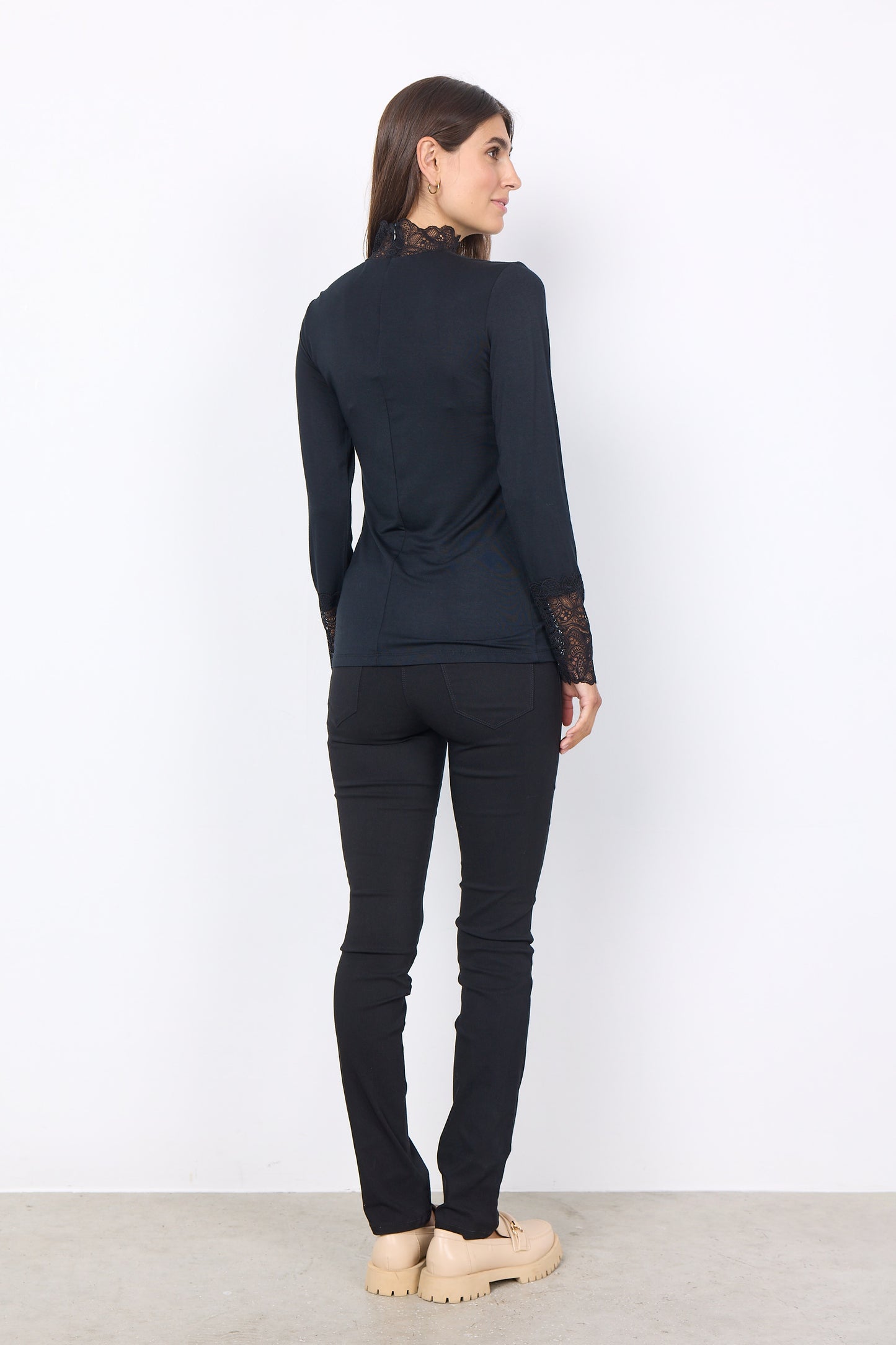 SOYA CONCEPT Marica 20 Black V Neck Lace Longsleeve Top