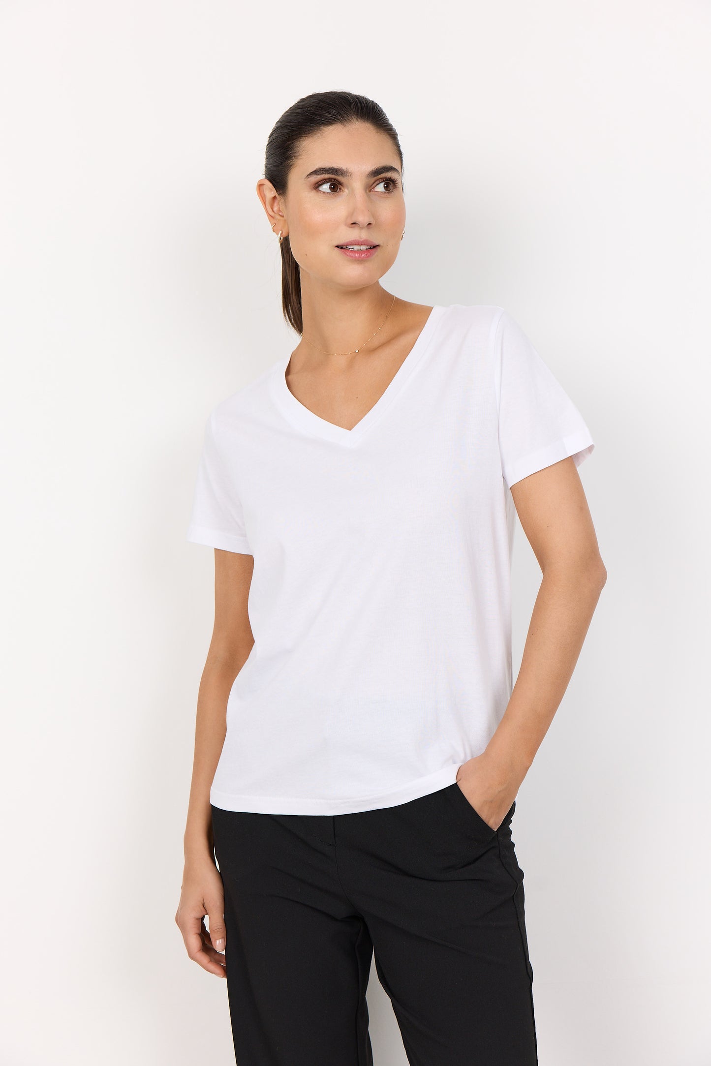 SOYA CONCEPT Derby Crisp White 100% Organic Cotton V Neck T-Shirt