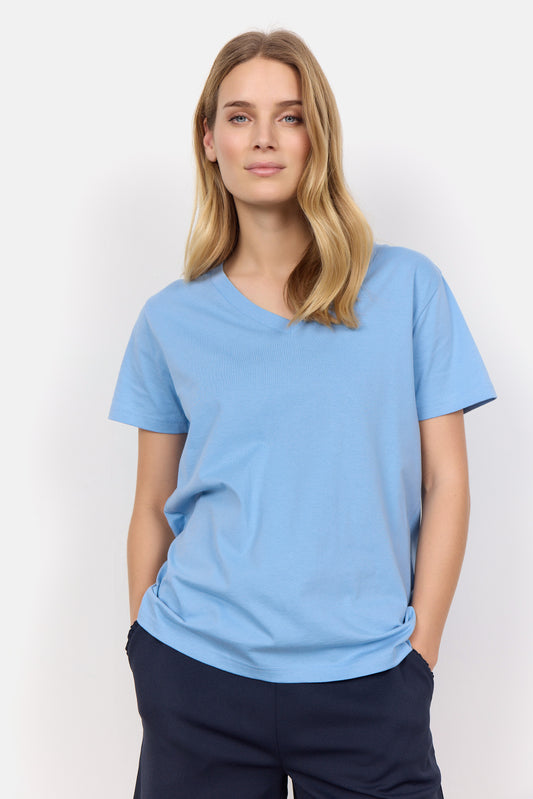 Soya Concept Derby 2 100% Organic Cotton Crystal Blue V Neck Tee