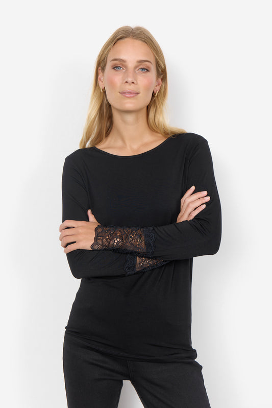 SOYA CONCEPT Marica 226 Black Lace Cuff Longsleeve Top