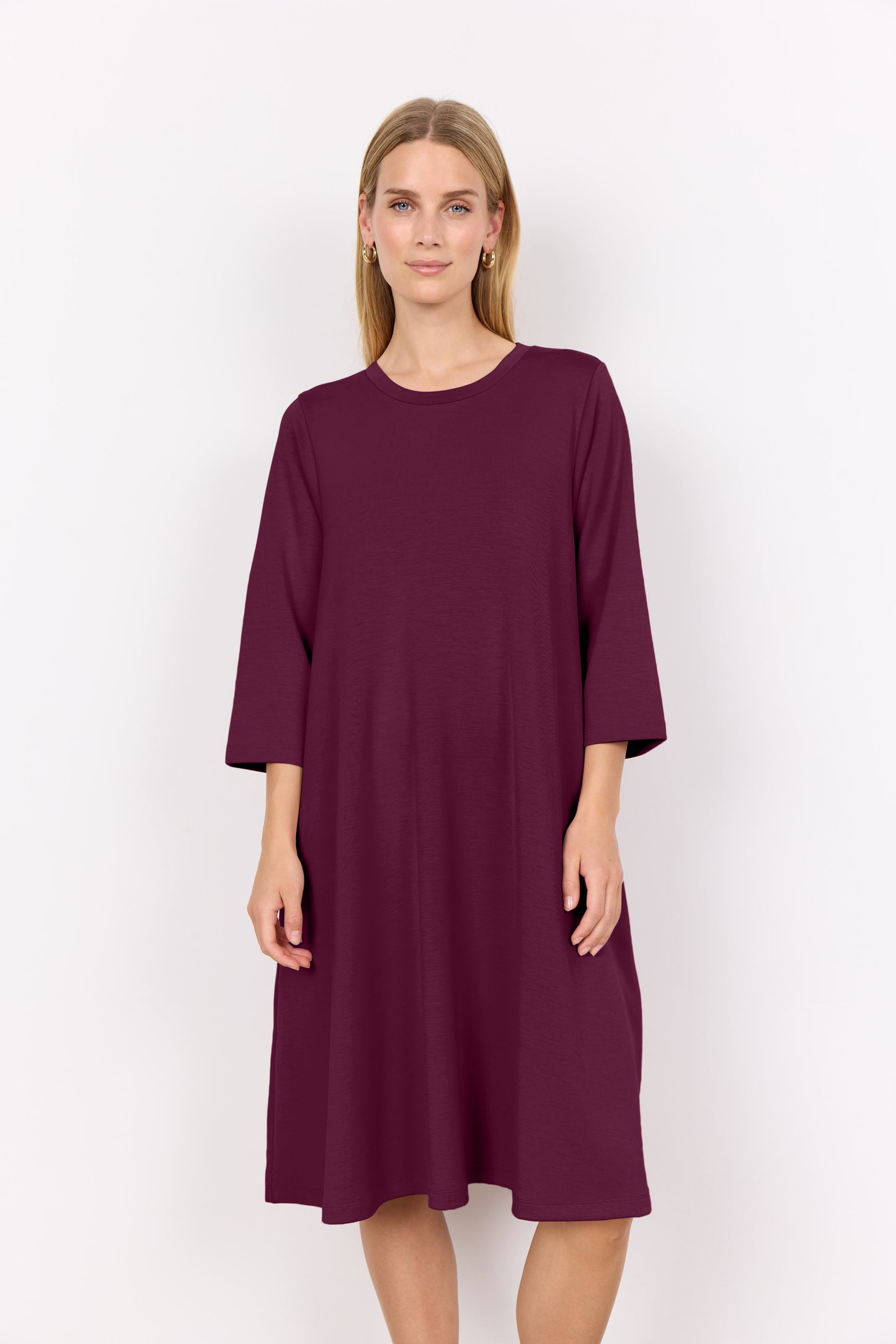 SOYA CONCEPT BANU 155 Burgundy Relaxed A-Line Dress with Pockets