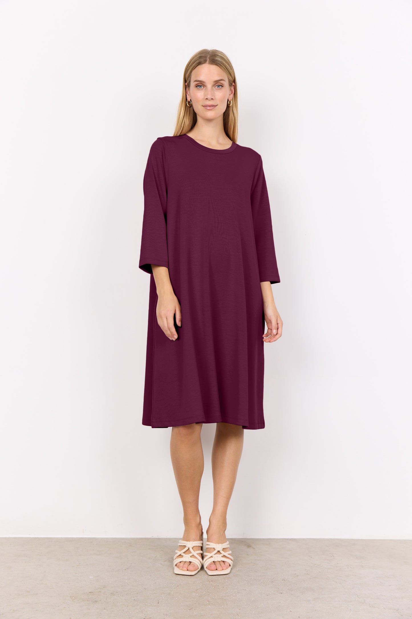 SOYA CONCEPT BANU 155 Burgundy Relaxed A-Line Dress with Pockets