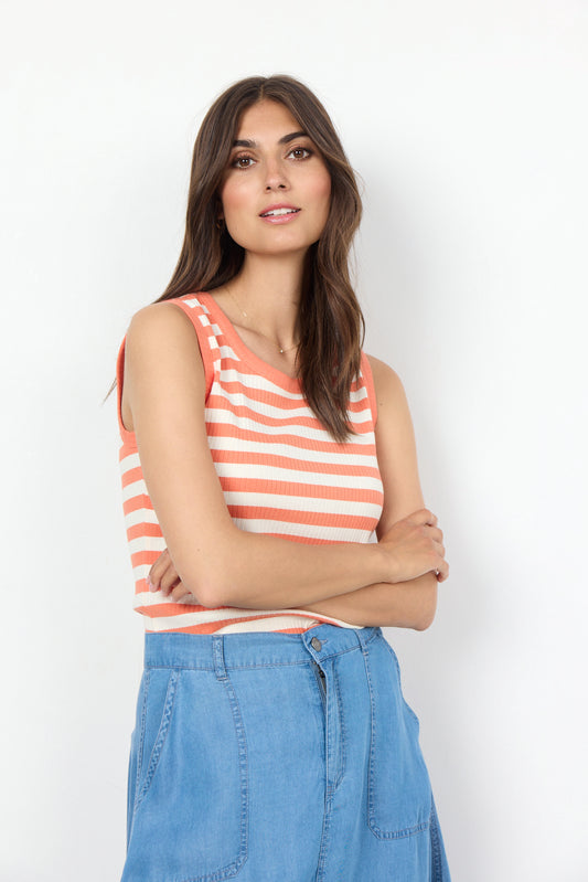SOYA CONCEPT Djaka 1  Orange & White Striped & Ribbed Tank Top
