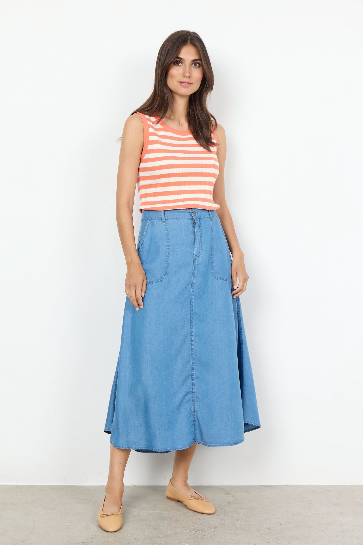 SOYA CONCEPT Djaka 1  Orange & White Striped & Ribbed Tank Top