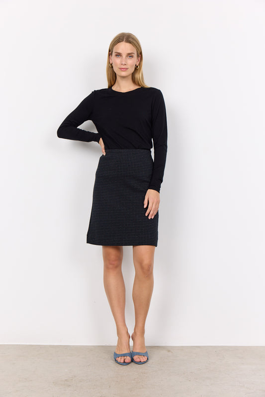 SOYA CONCEPT Isobel Black & Charcoal Houndstooth Print Skirt